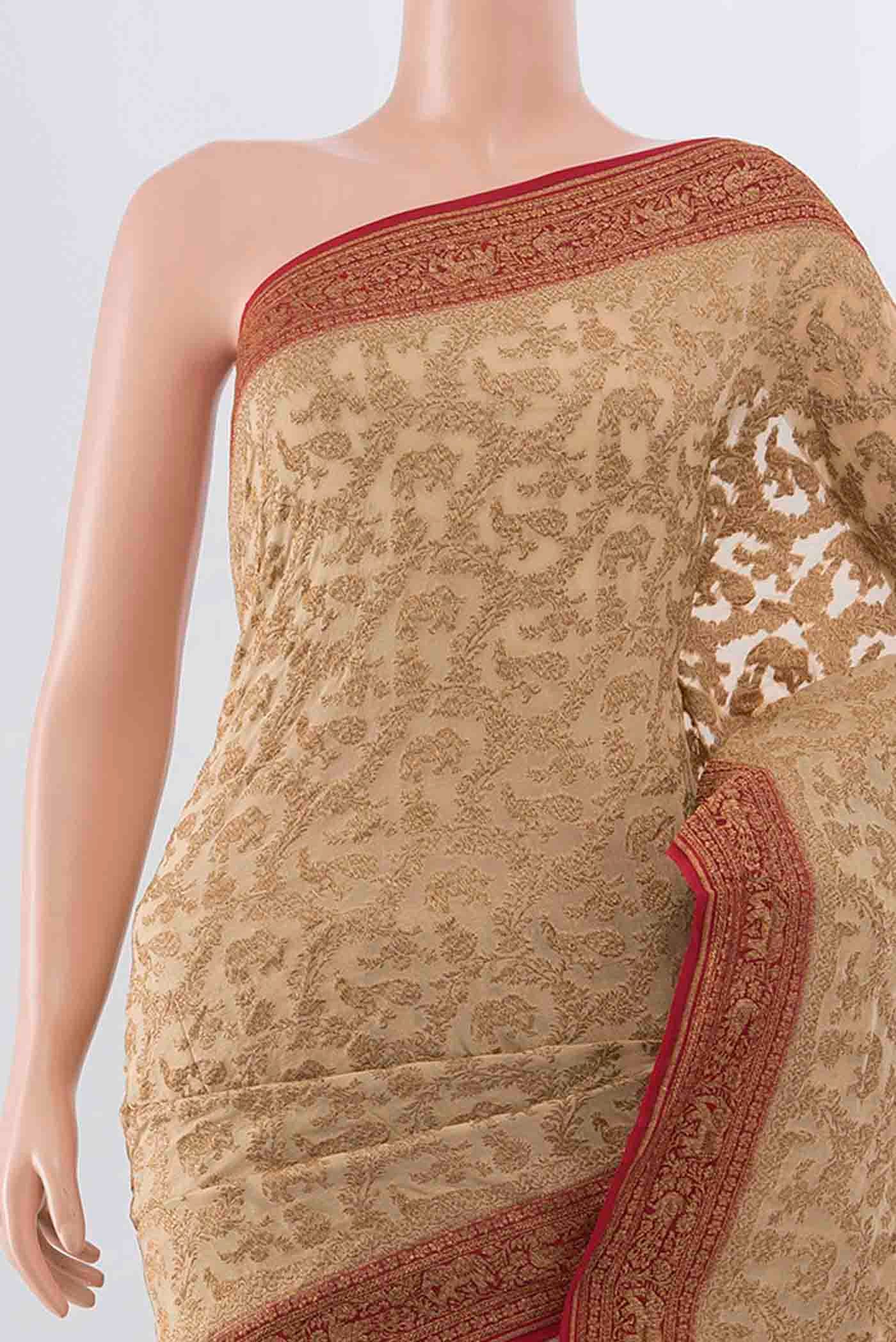 Beige Banarasi Georgette Saree - Image 2