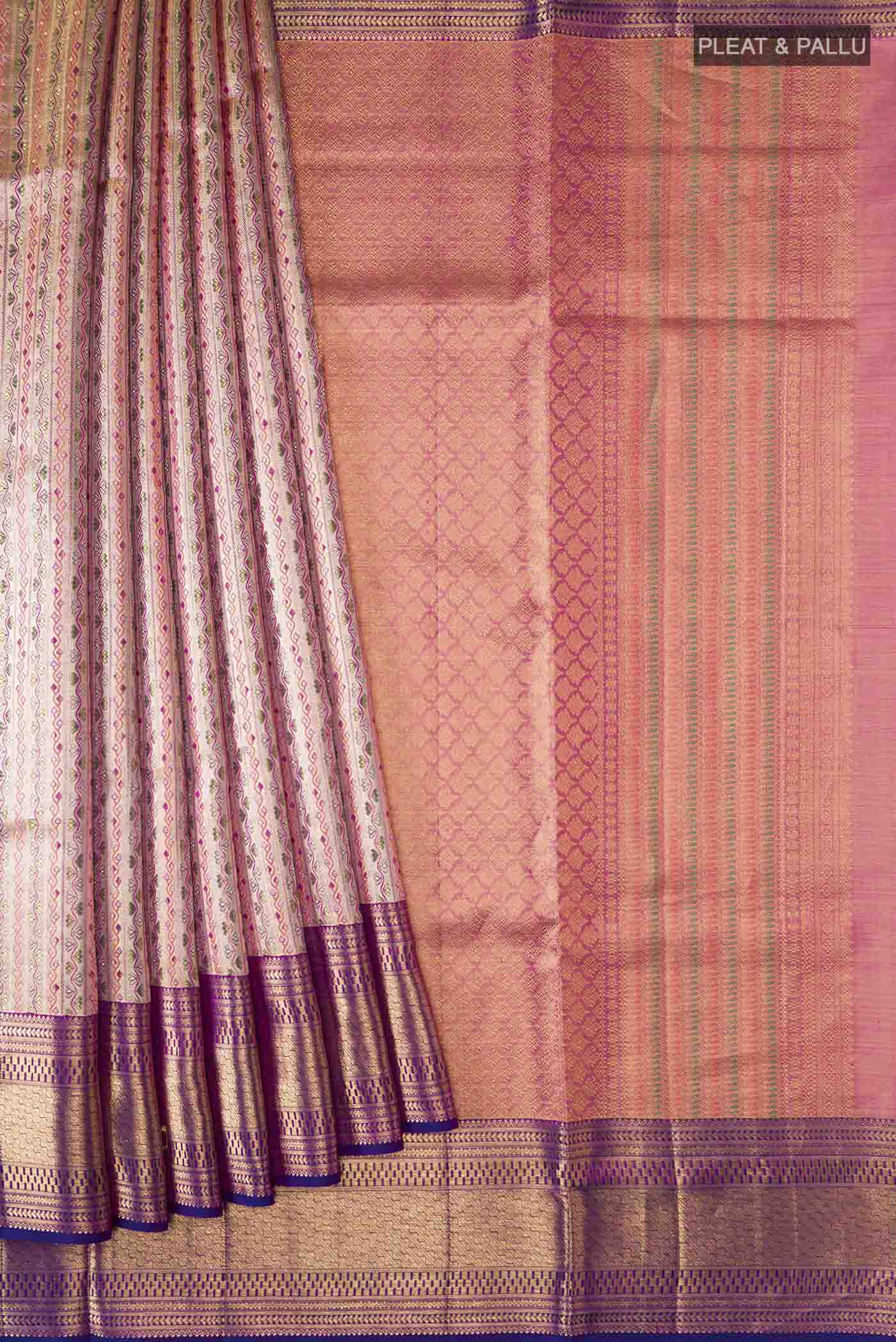 Beige Kanjivaram Silk Saree - Image 4