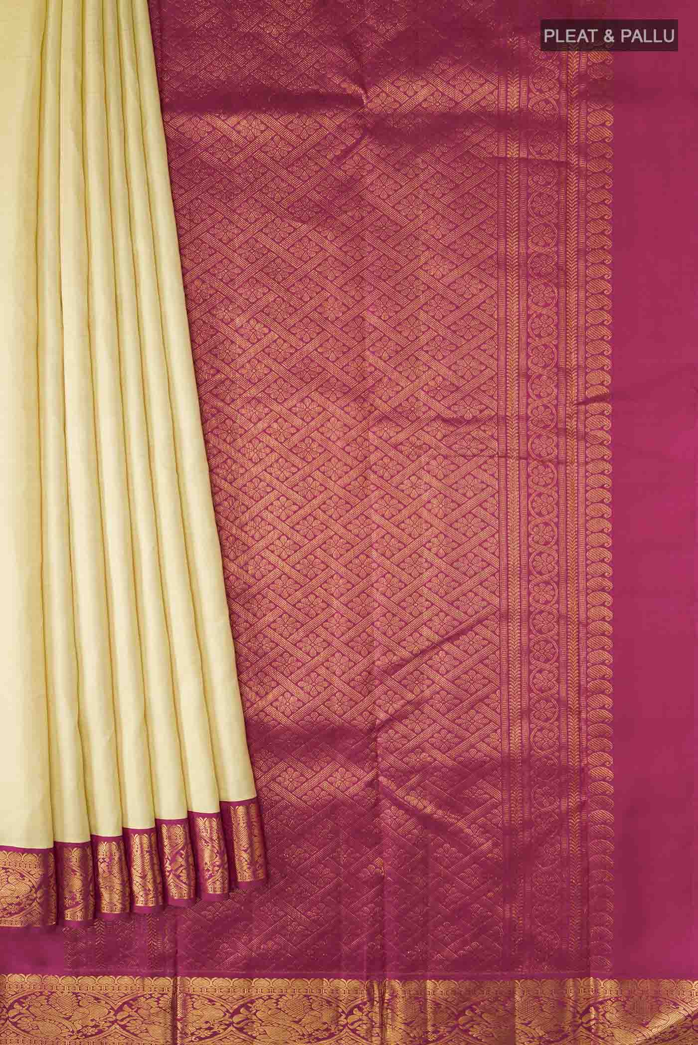 Beige Kanjivaram Silk Saree - Image 4