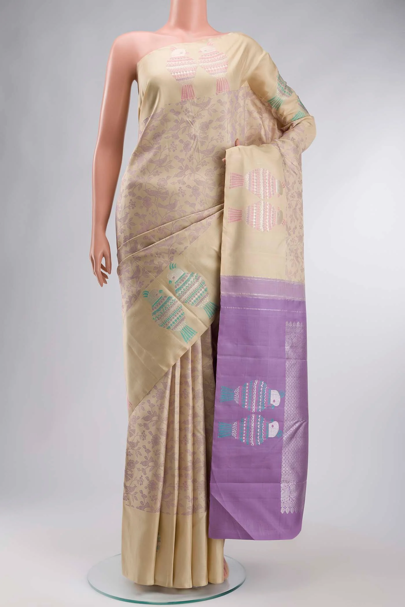 Beige Kanchipuram Silk Saree