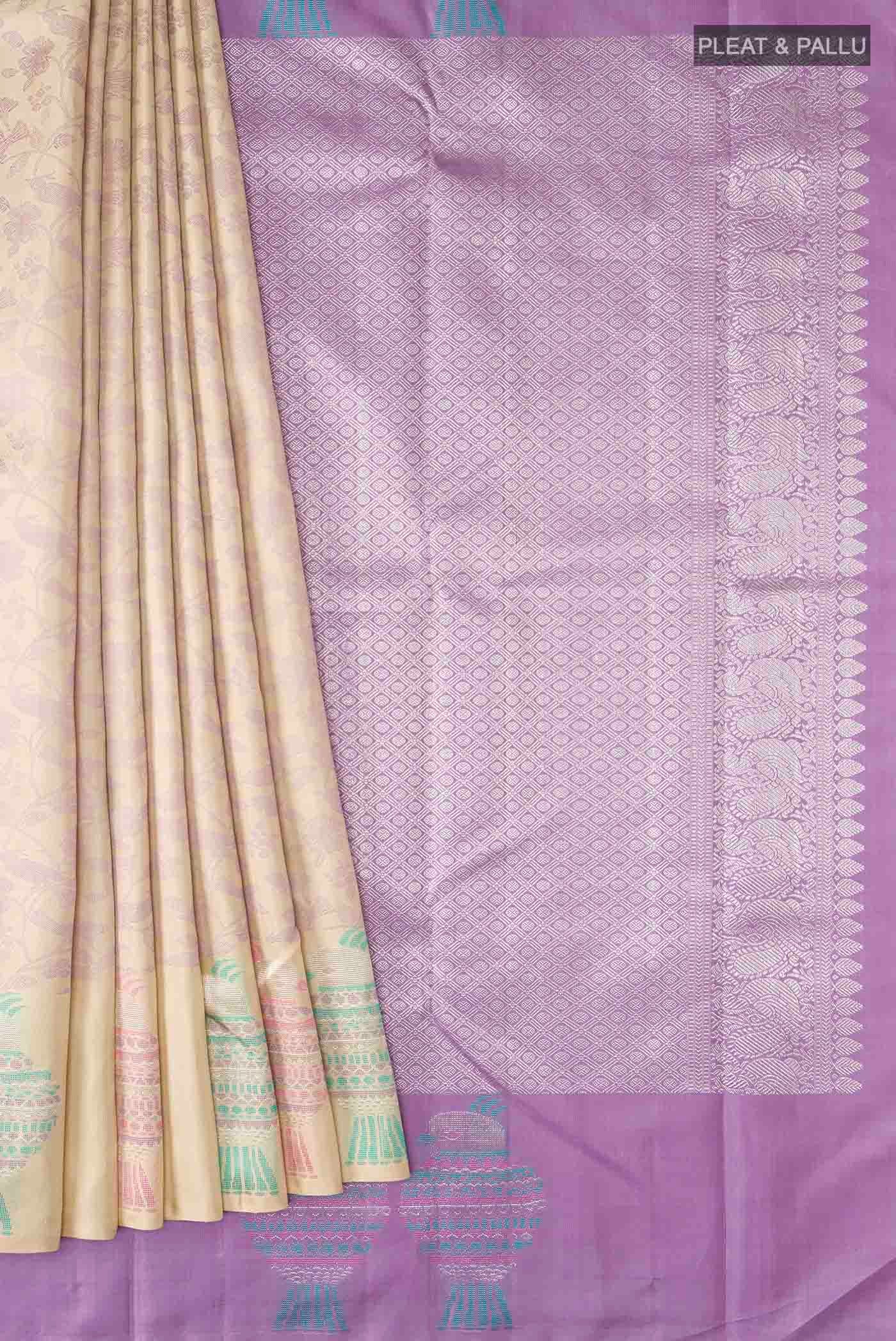 Beige Kanchipuram Silk Saree - Image 4