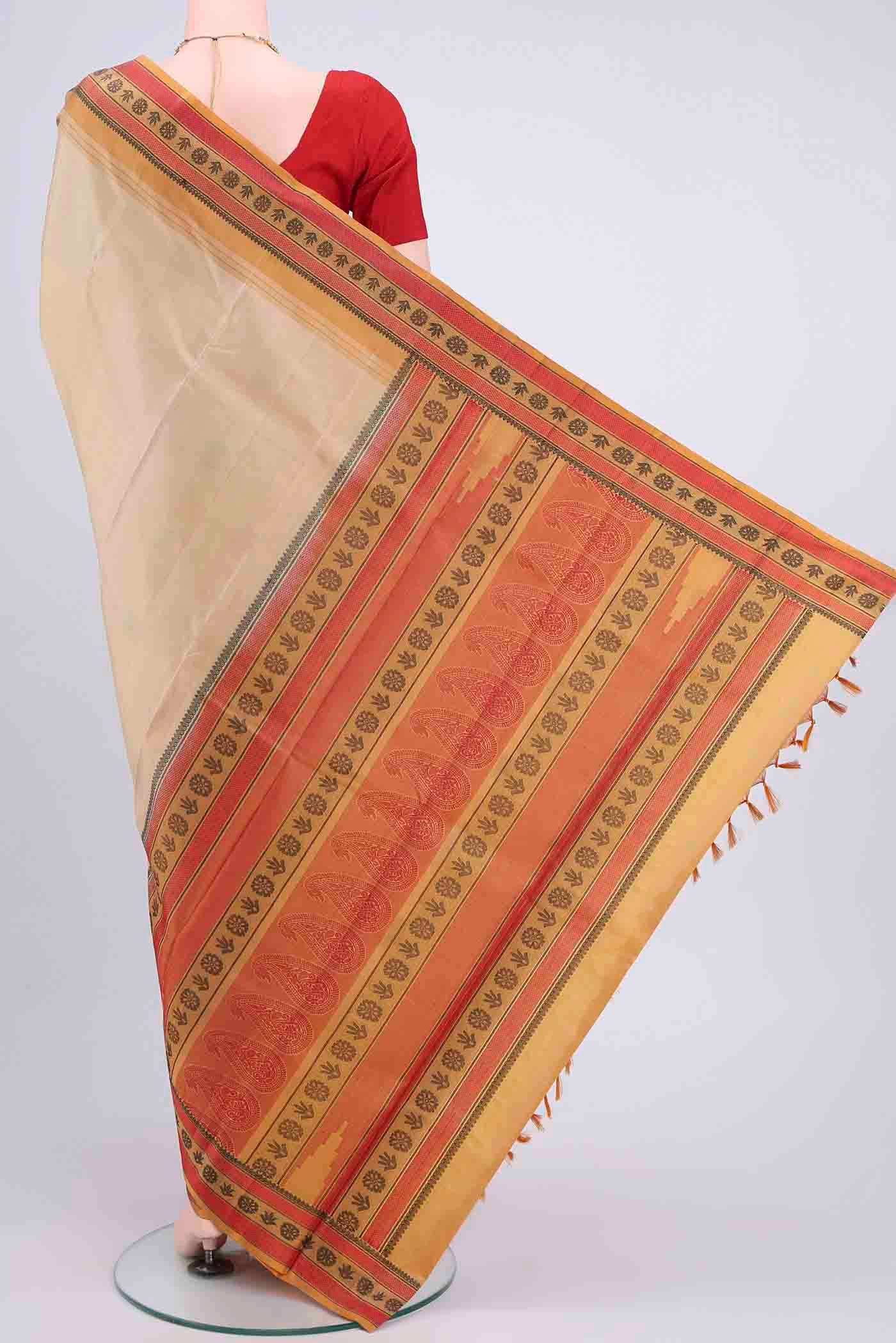 Beige Kanjivaram Silk Saree - Image 3