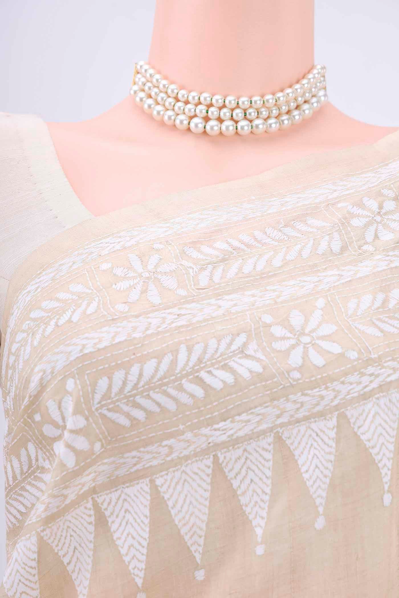 Beige Kantha Silk Saree - Image 2