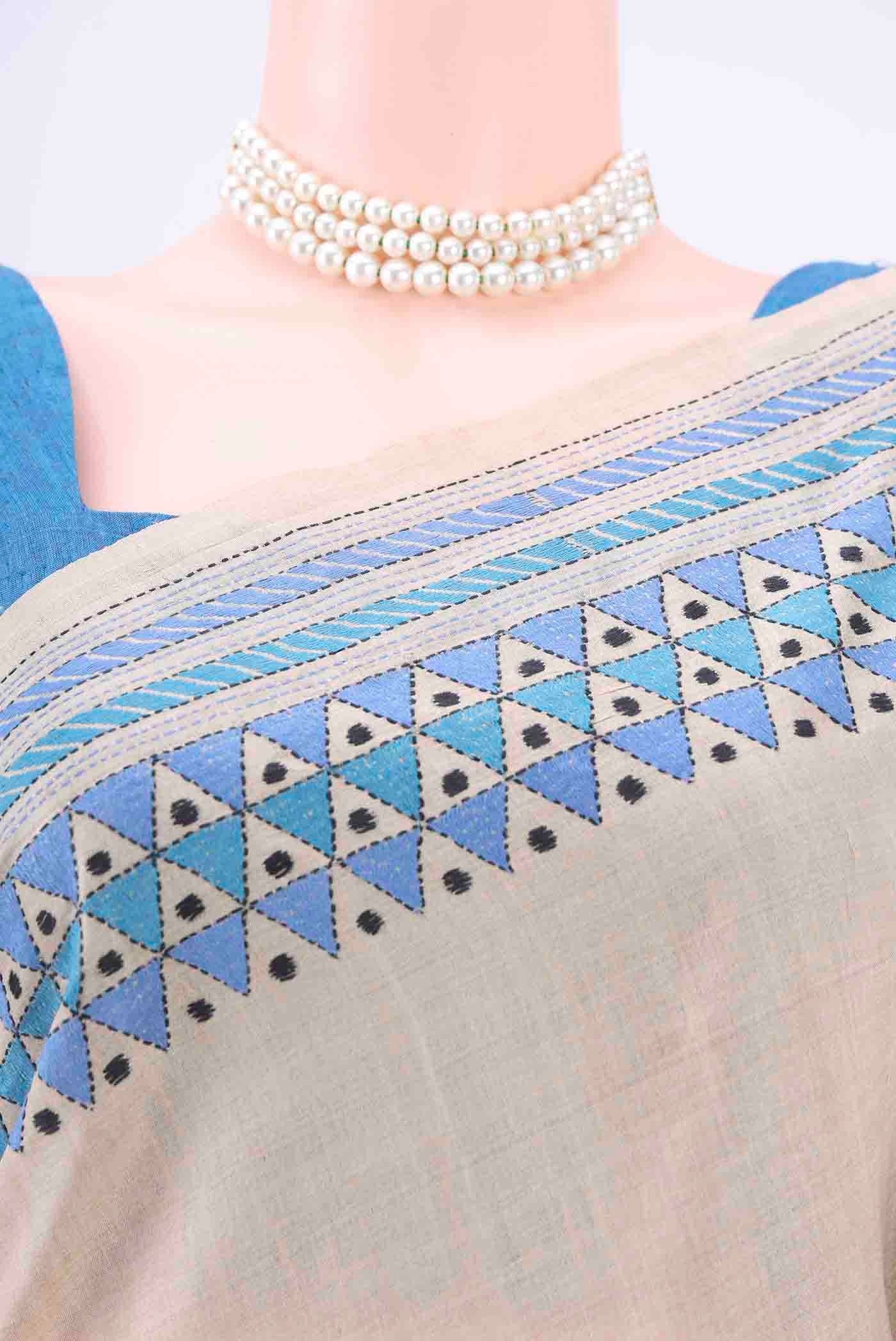 Beige Kantha Silk Saree - Image 2