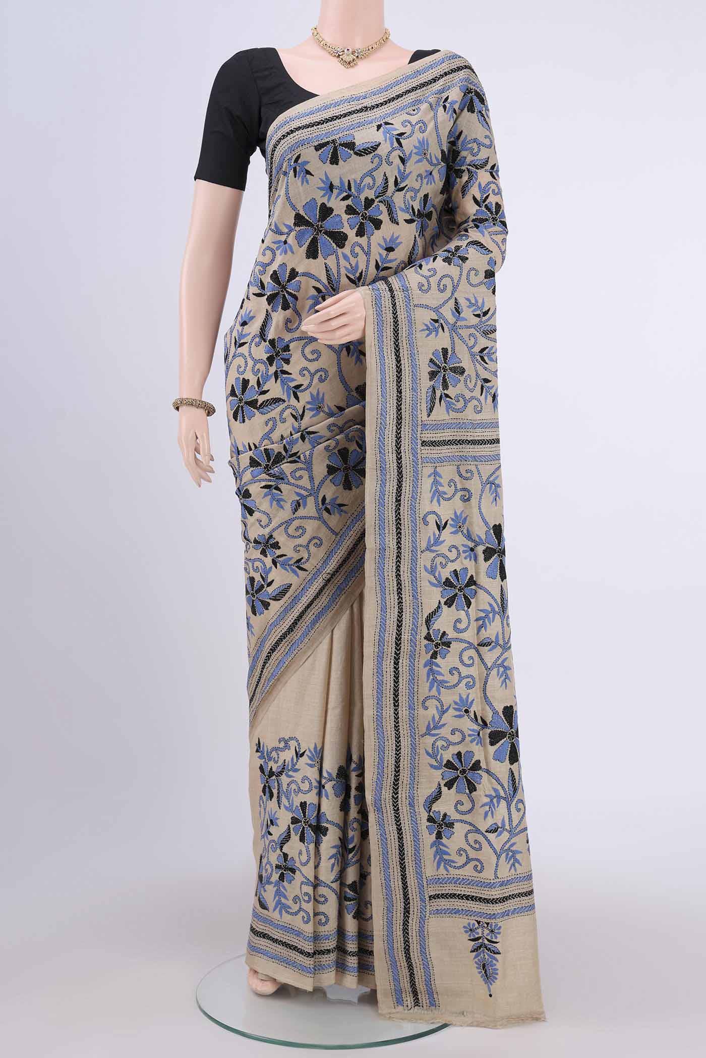 Beige Tussar Silk Saree
