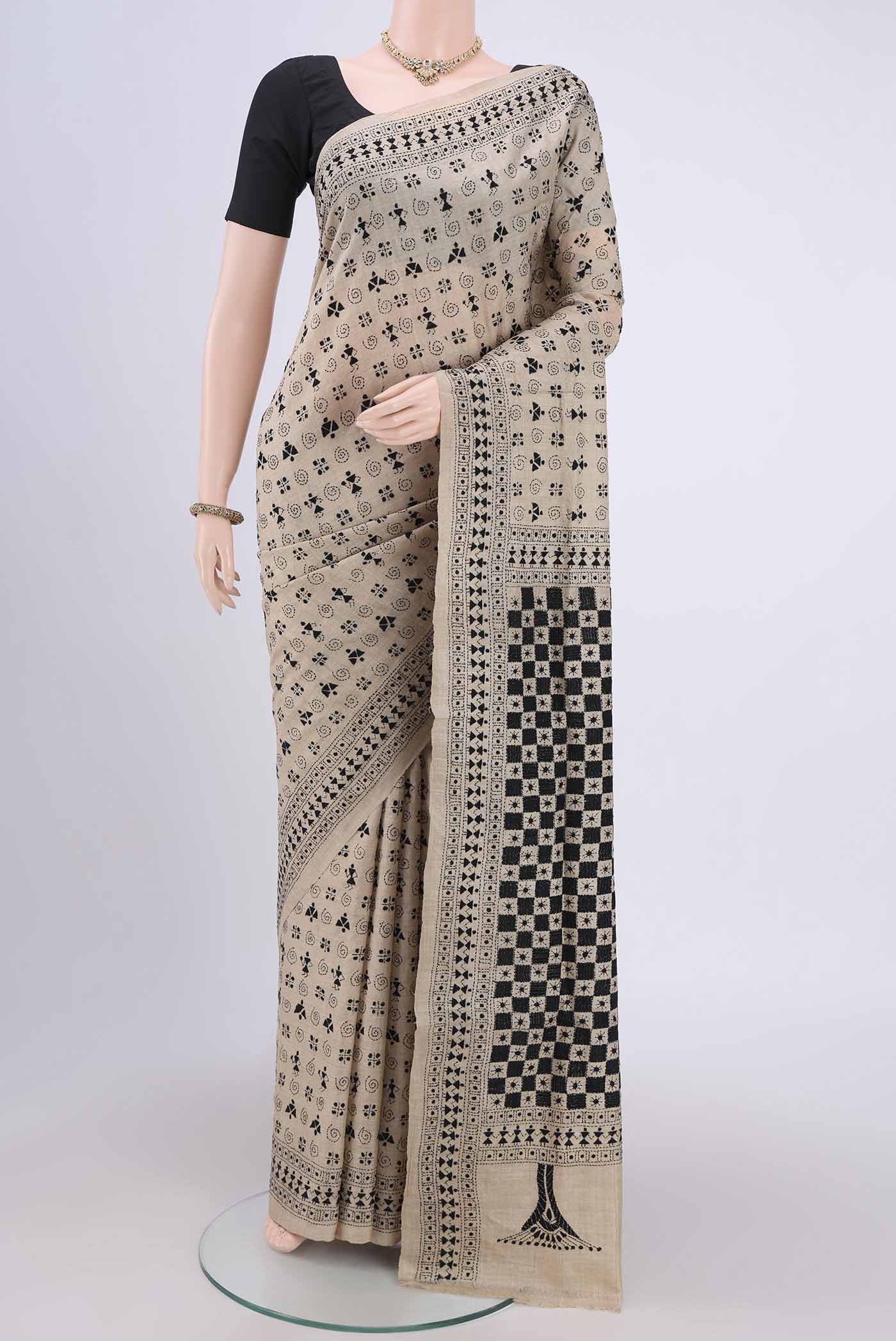 Beige Tussar Silk Saree