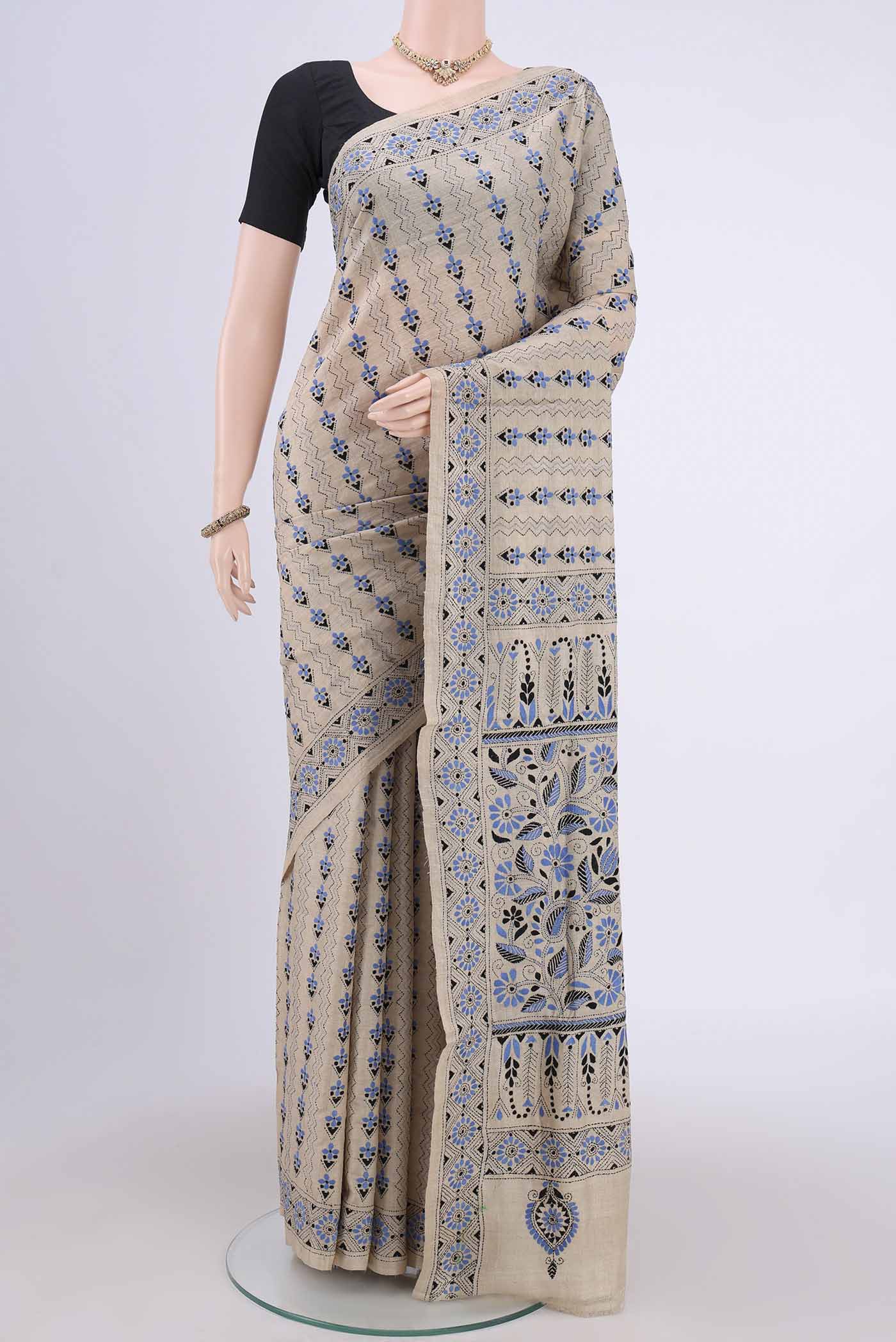 Beige Tussar Silk Saree