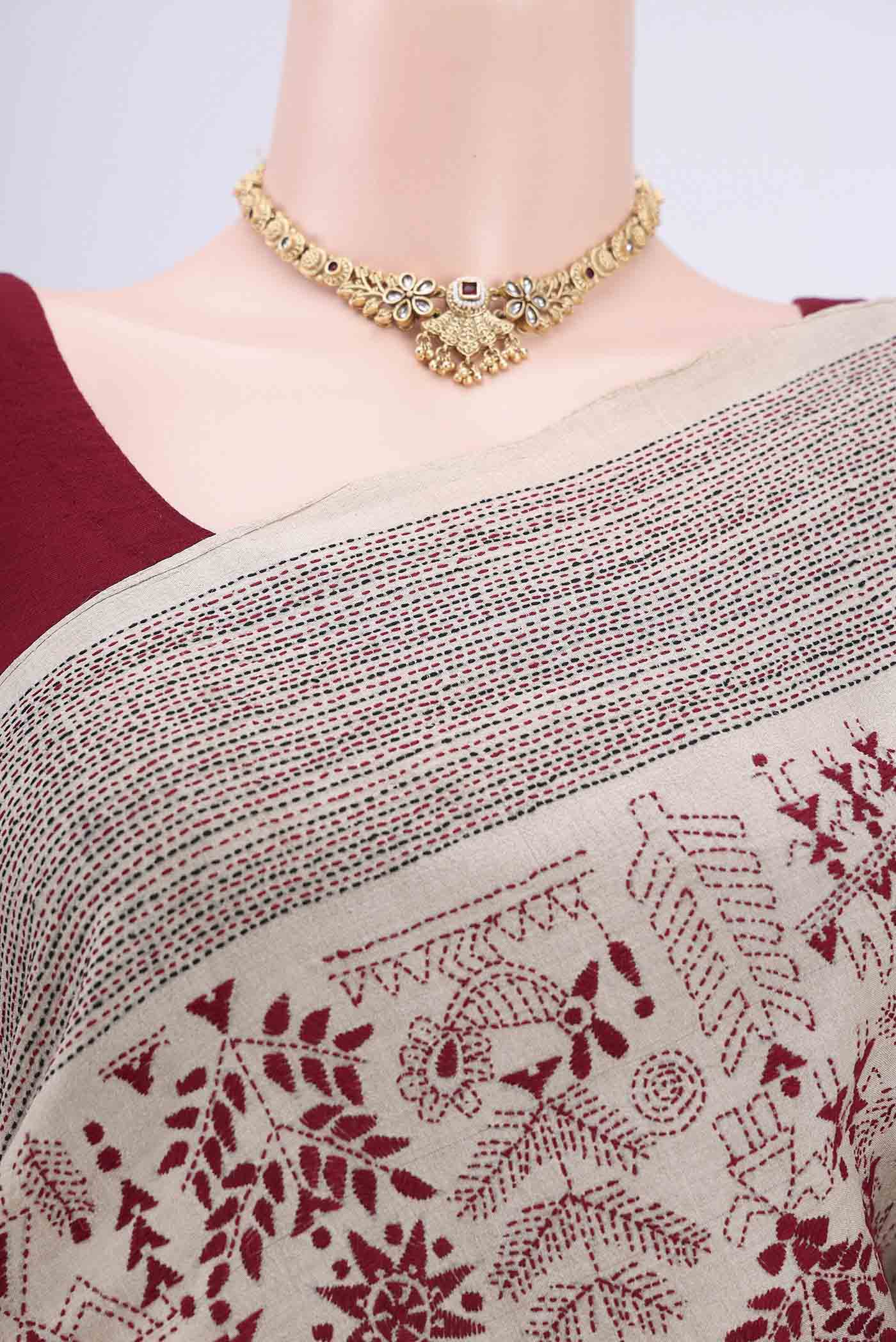 Beige Tussar Silk Saree - Image 2