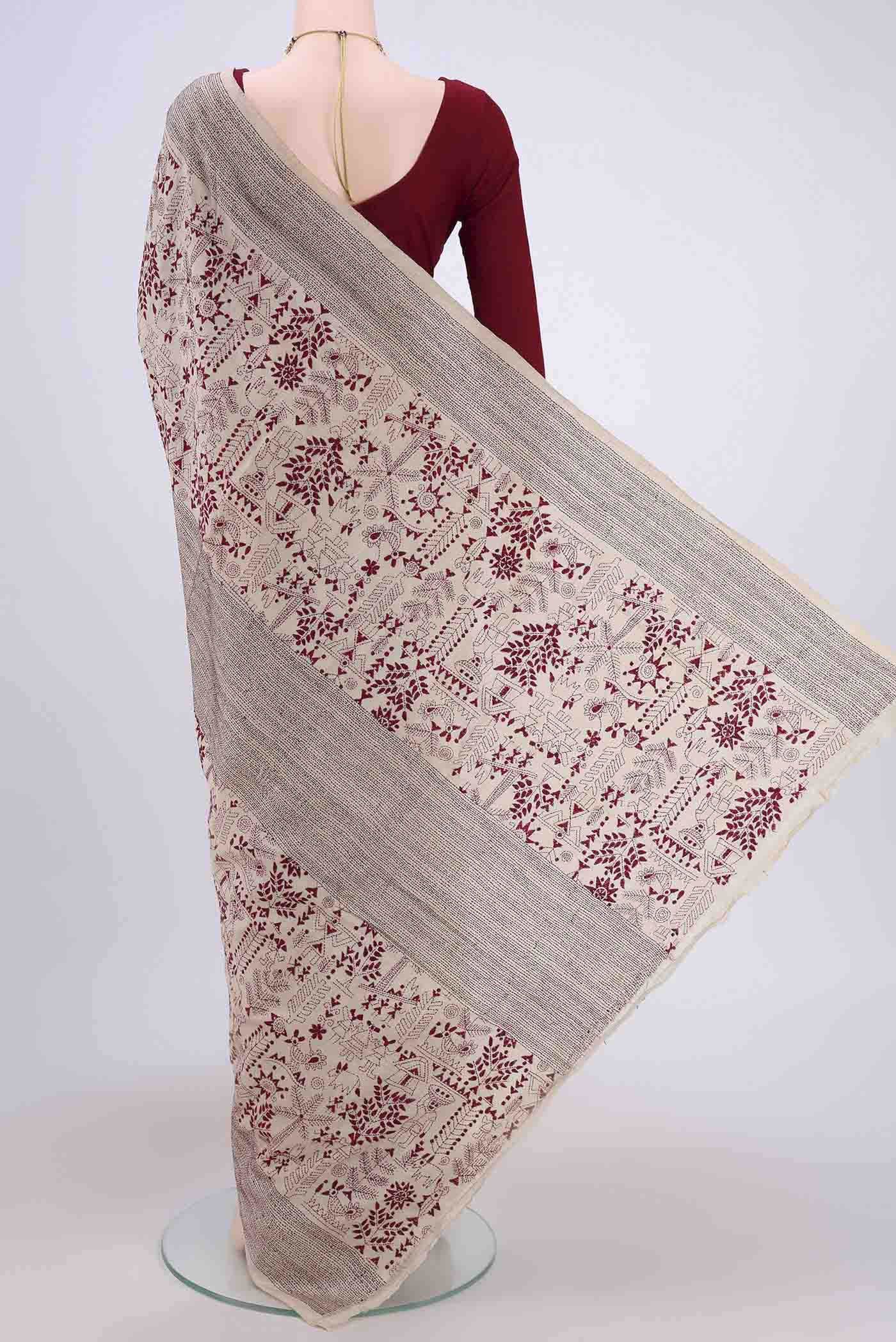 Beige Tussar Silk Saree - Image 3