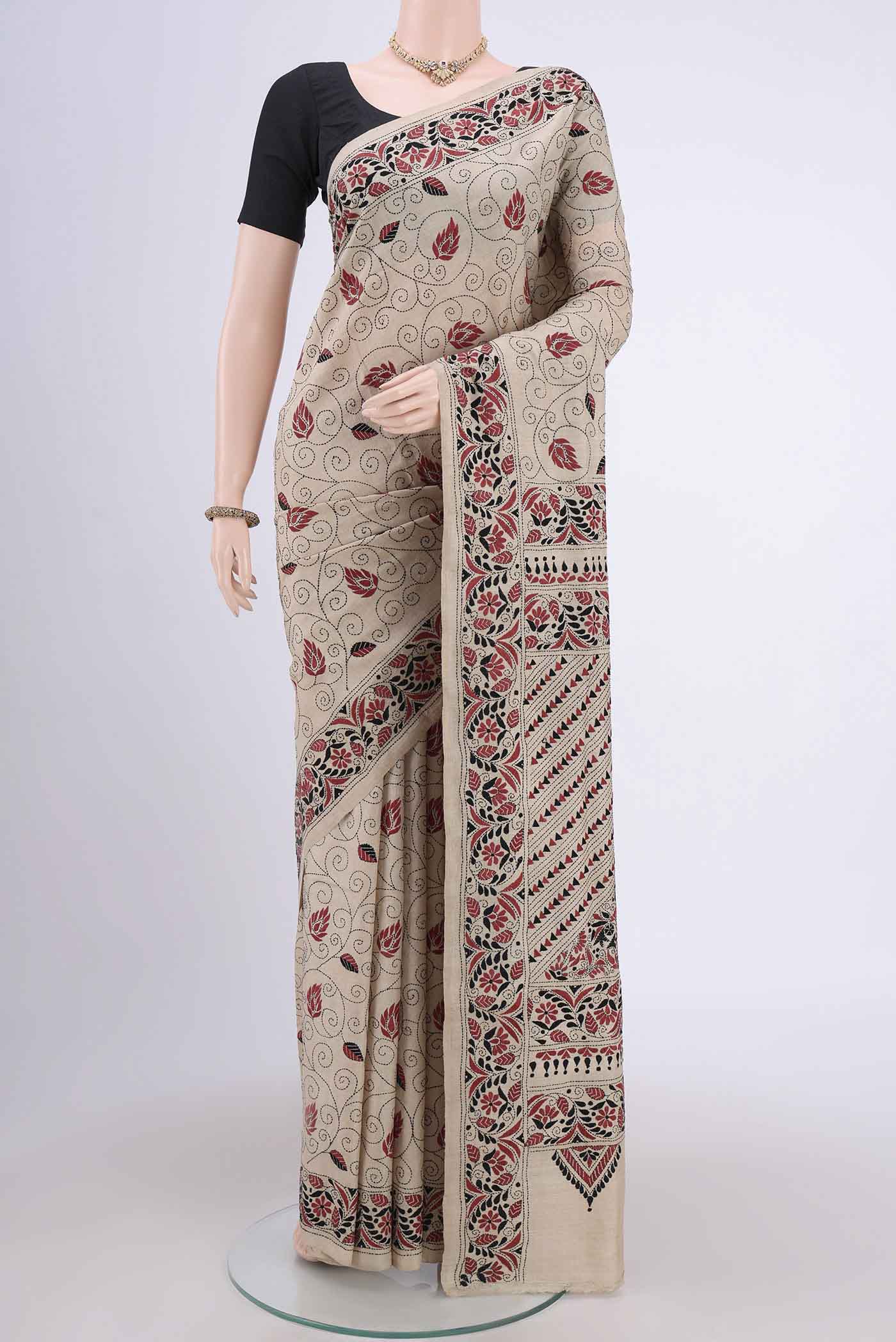 Beige Tussar Silk Saree