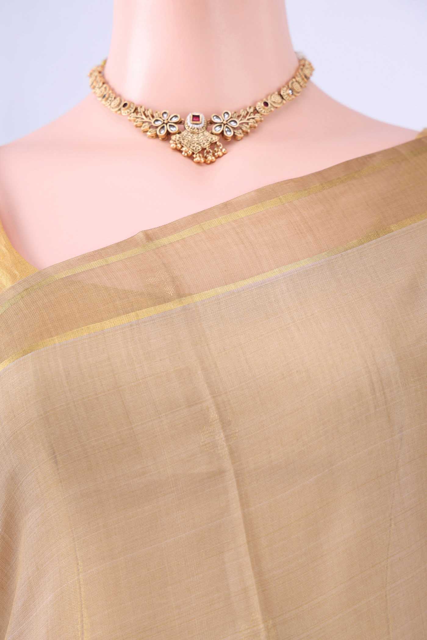 Beige Kora Cotton Saree - Image 2