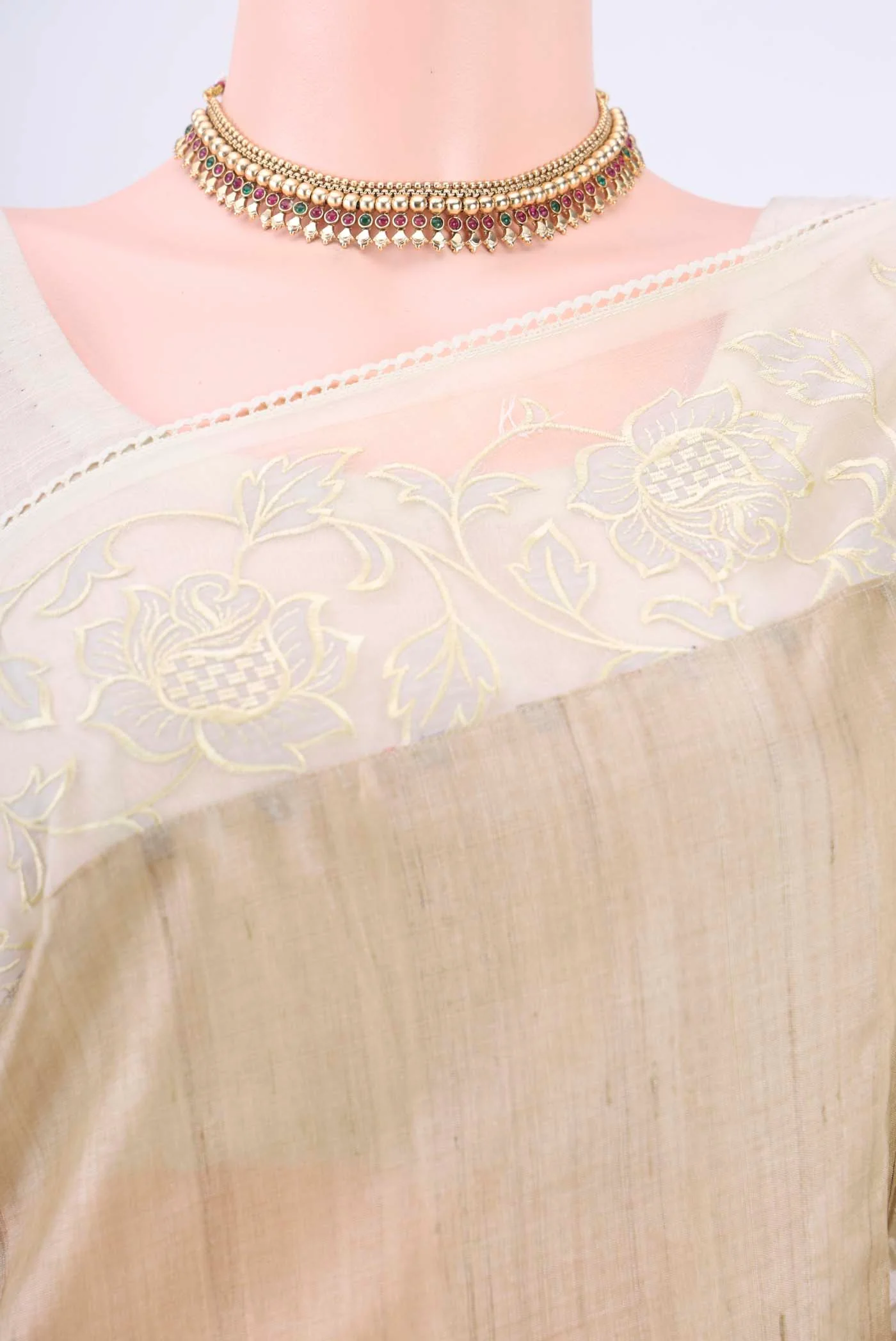 Beige Kora Silk Saree - Image 2
