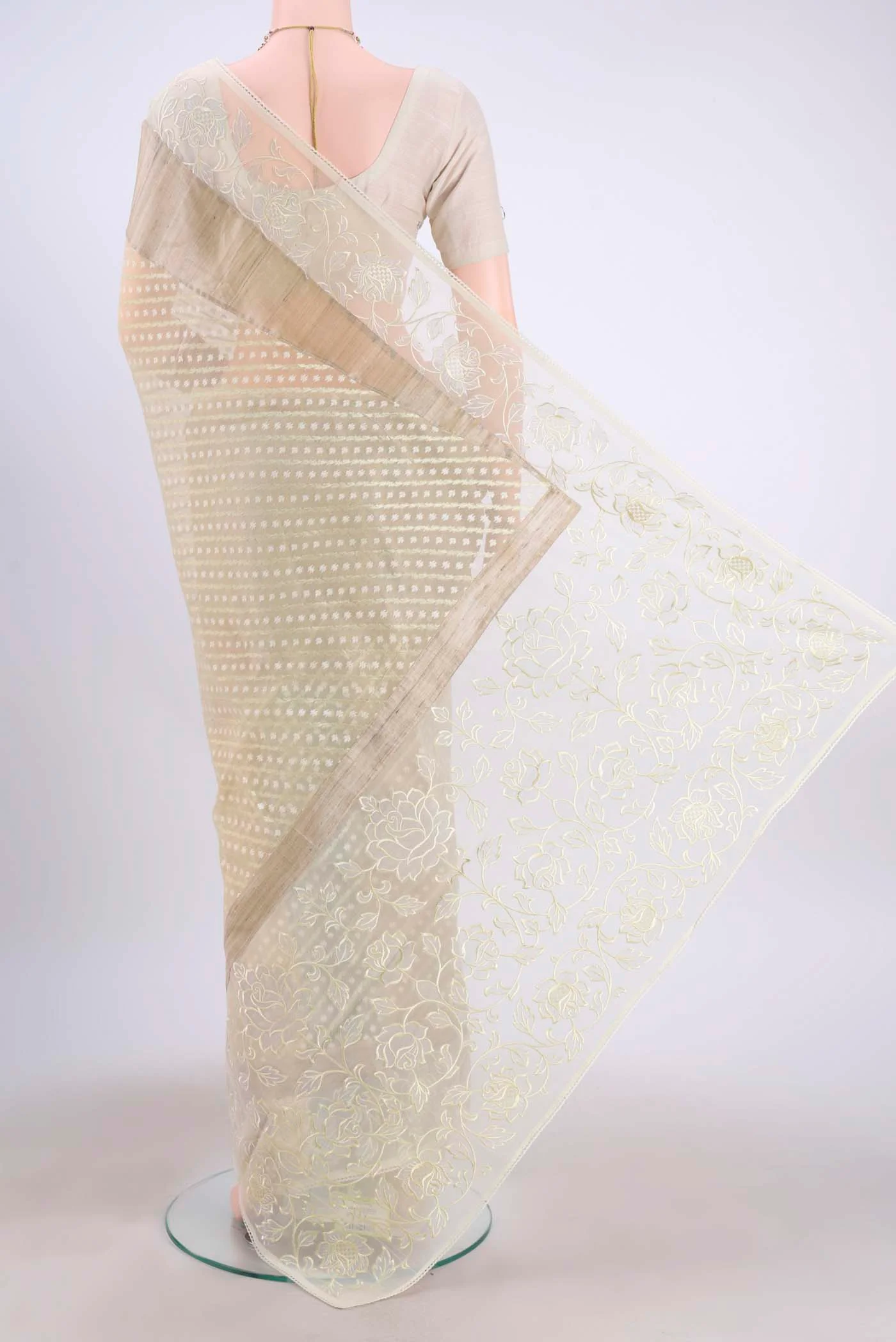 Beige Kora Silk Saree - Image 3