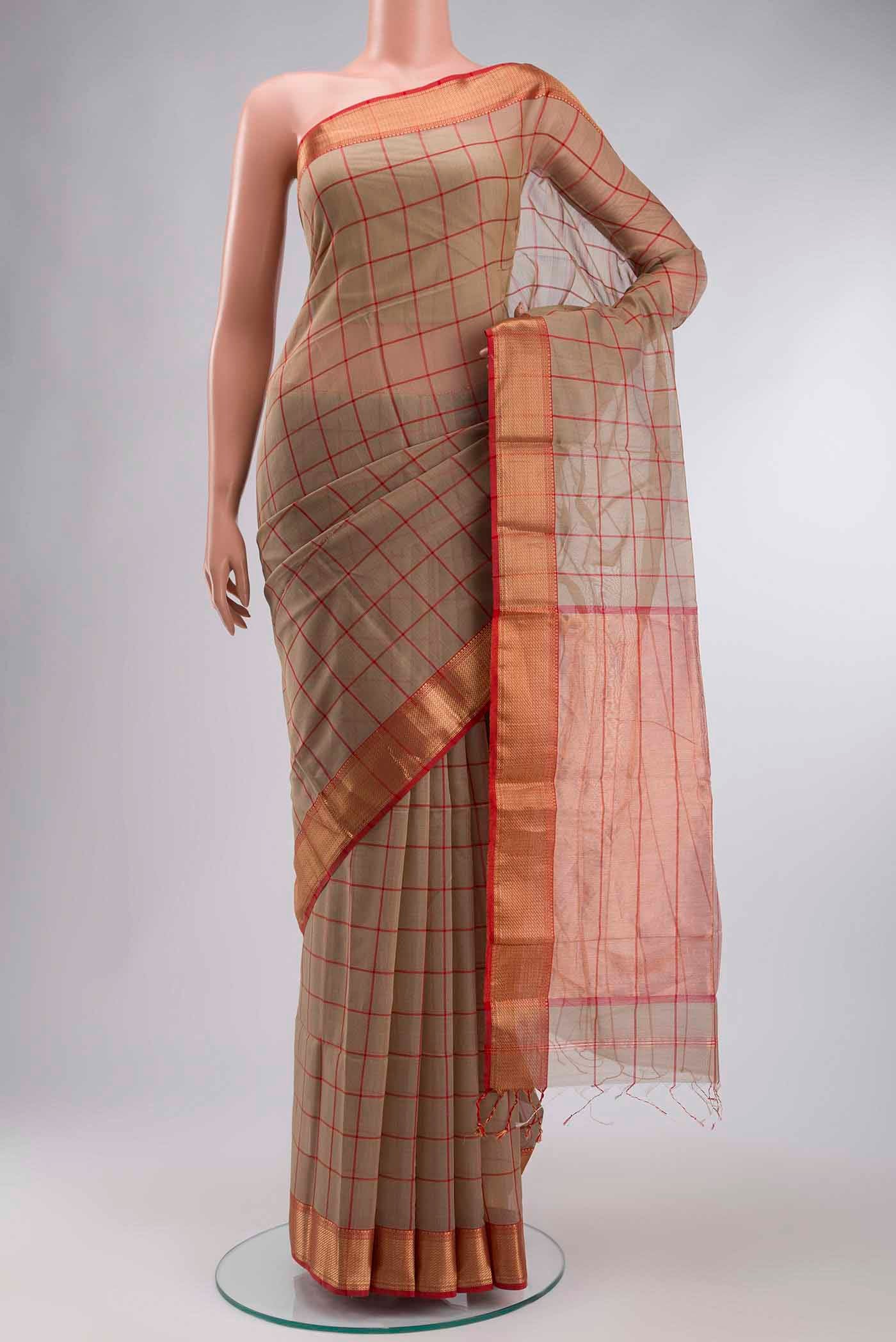 Beige Maheshwari Silk Cotton Saree