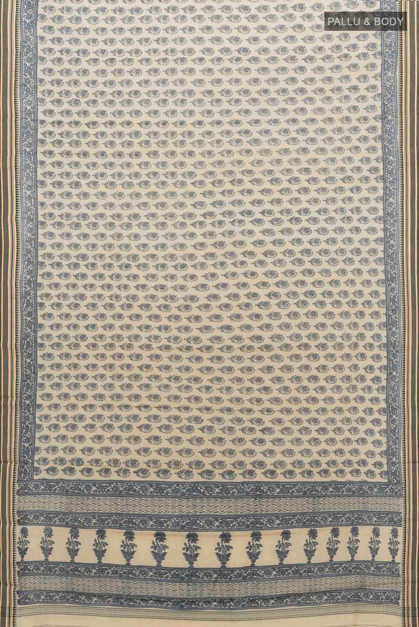 Beige Maheshwari Silk Cotton Saree - Image 5