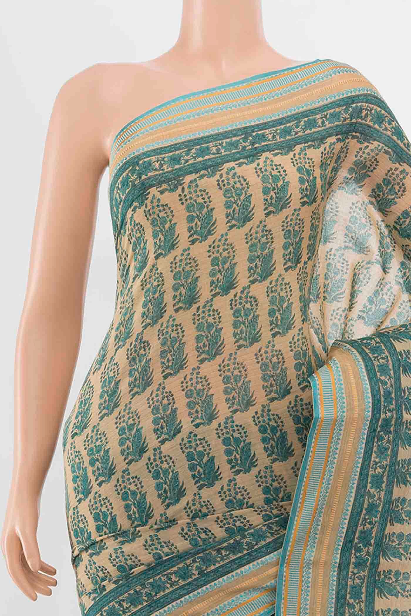 Beige Maheshwari Silk Cotton Saree - Image 2