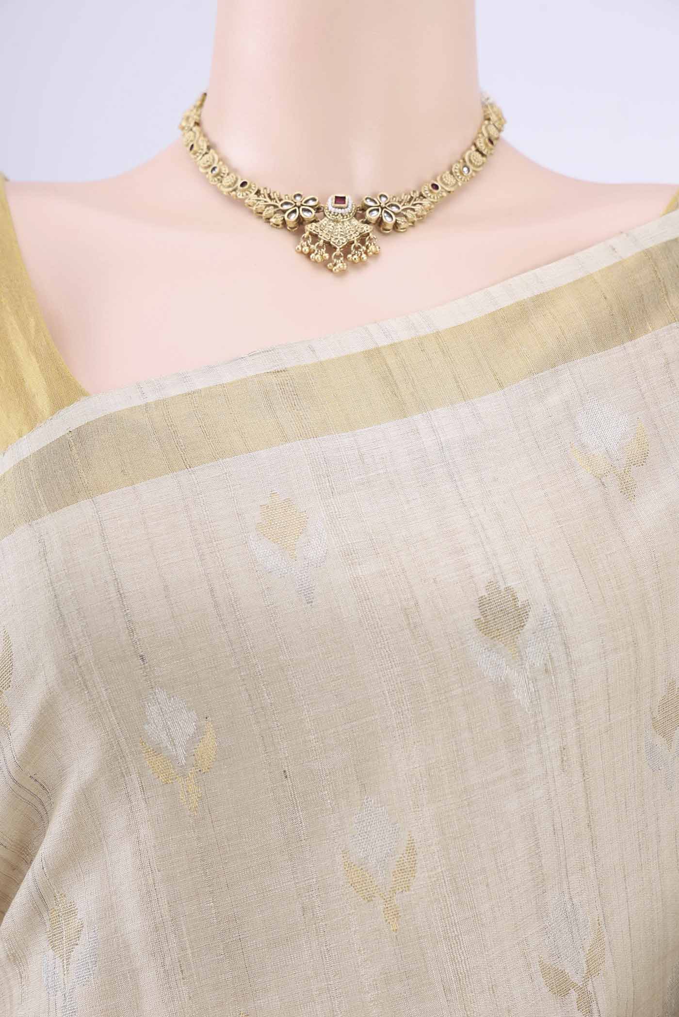 Beige MP Tussar Saree - Image 2