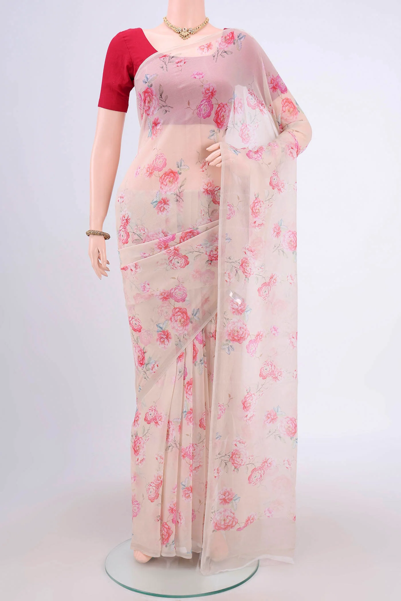 Beige Mysore Chiffon Saree