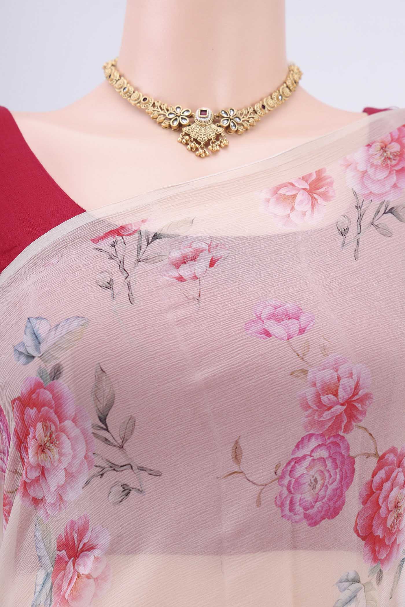 Beige Mysore Chiffon Saree - Image 2