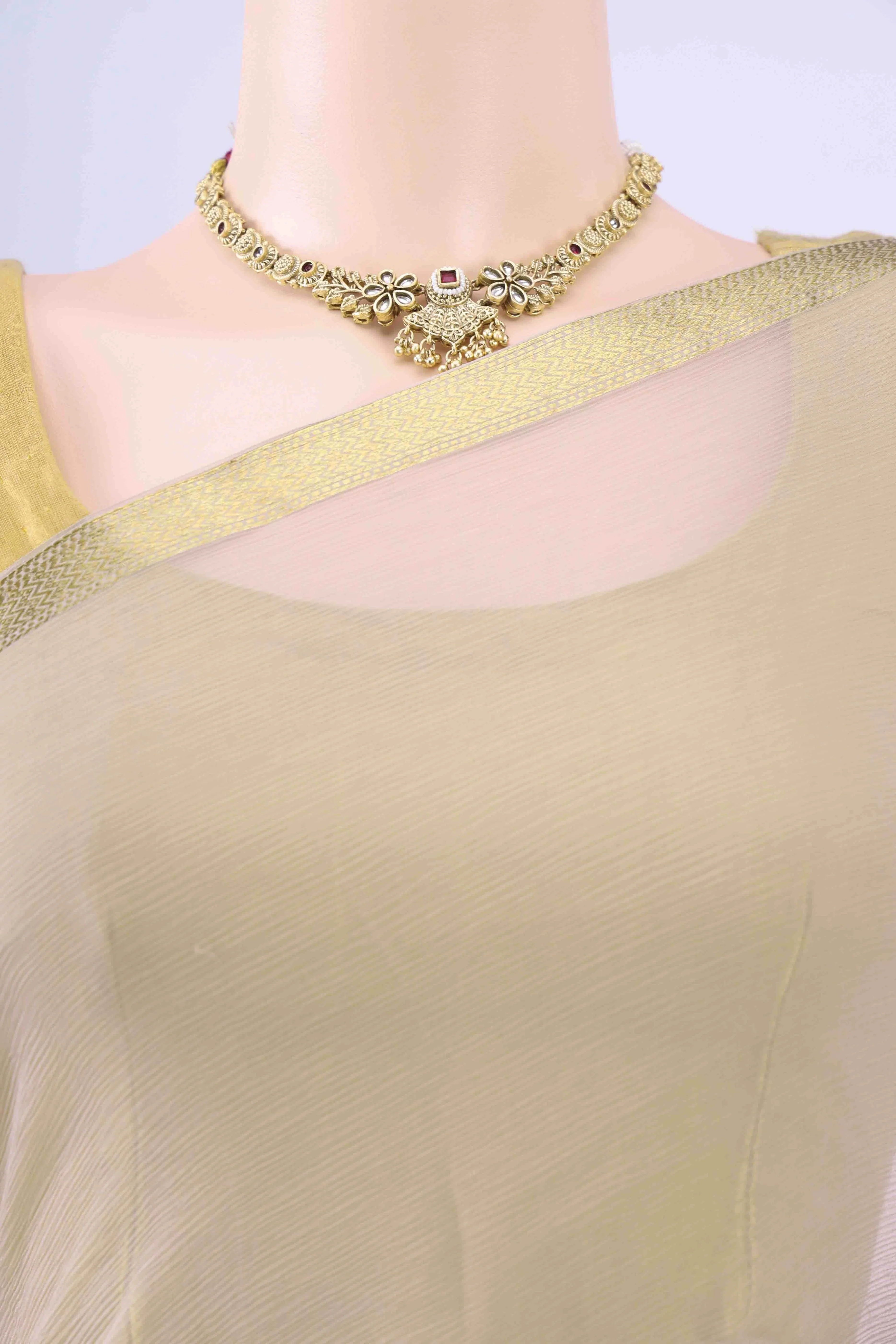 Beige Mysore Chiffon Saree - Image 3