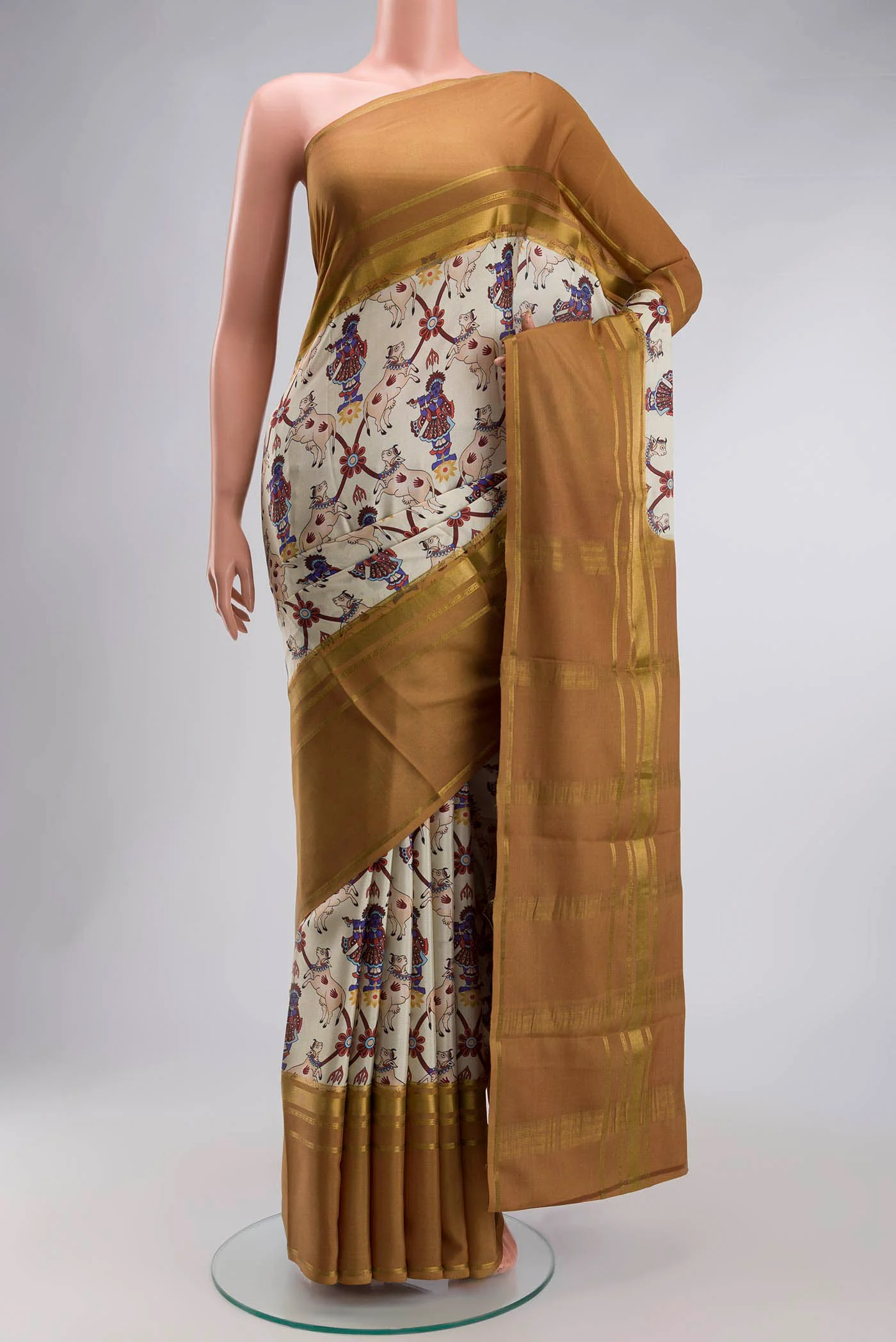Beige Mysore Crepe Saree