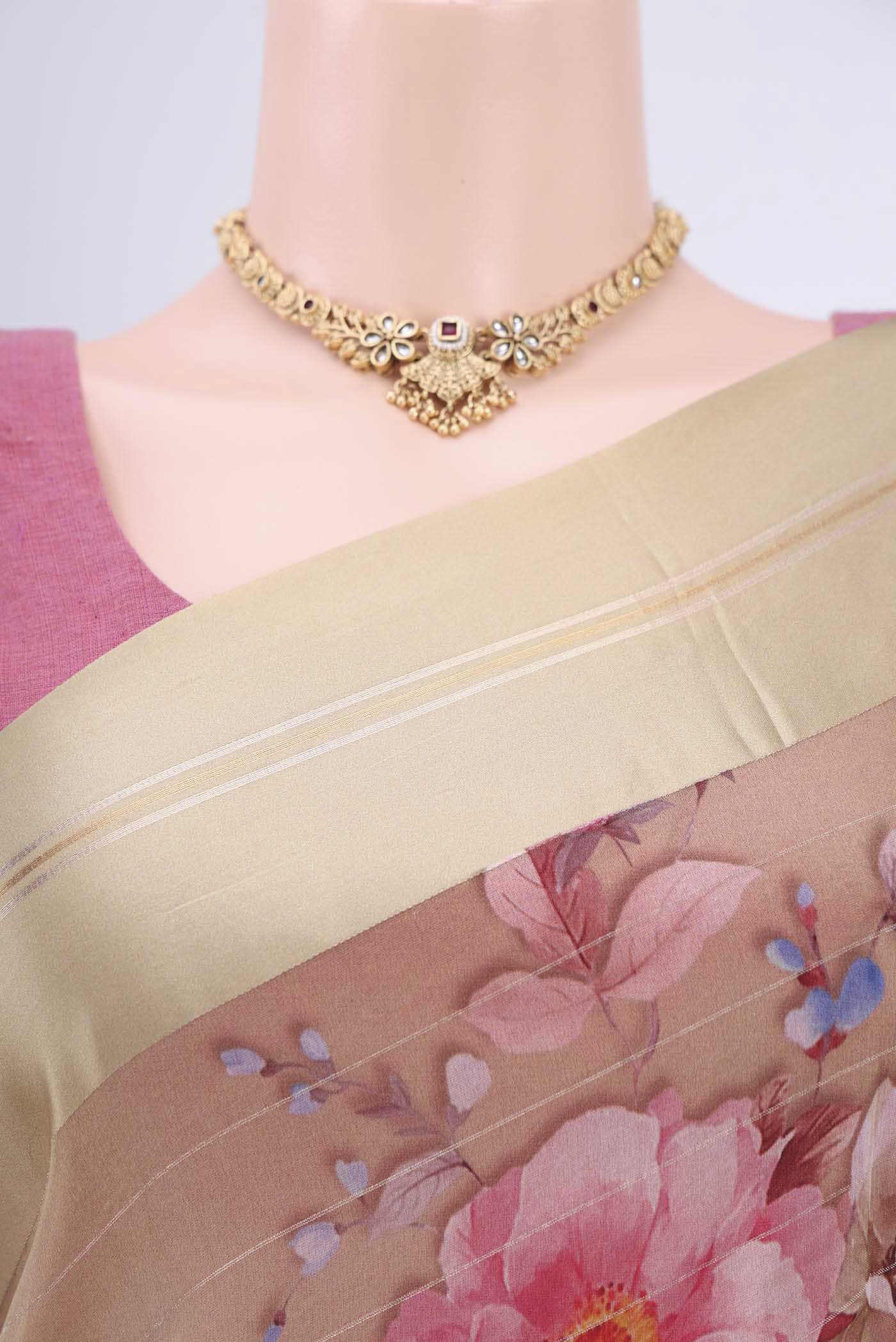 Beige Organza Silk Saree - Image 2