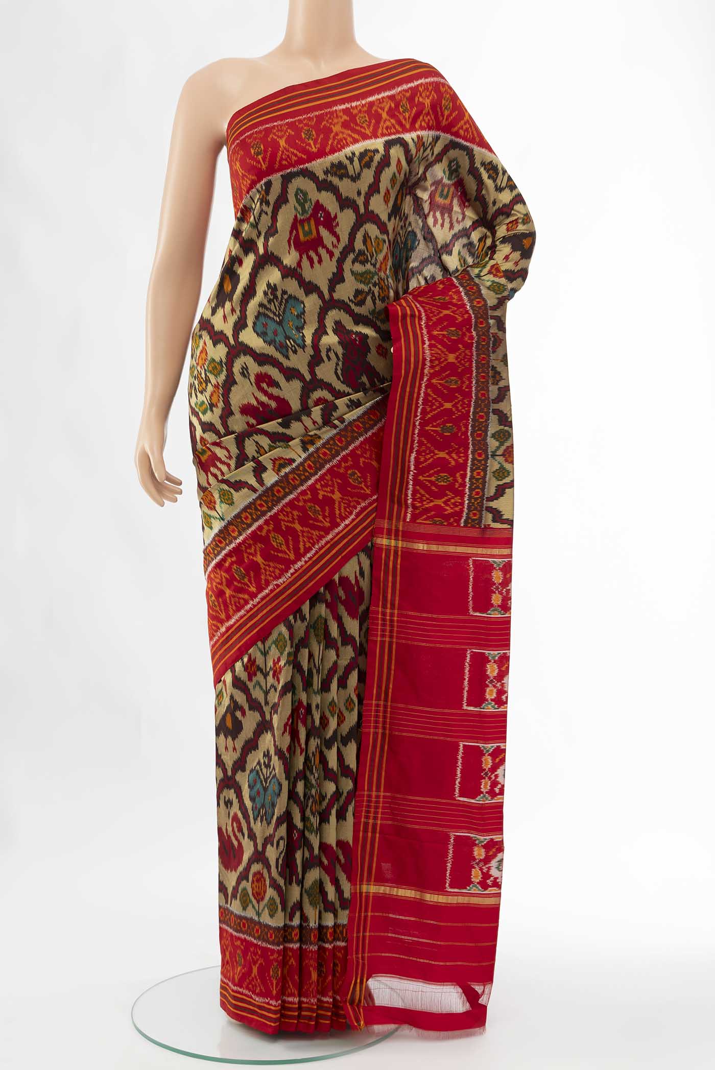Beige Pochampally Silk Saree