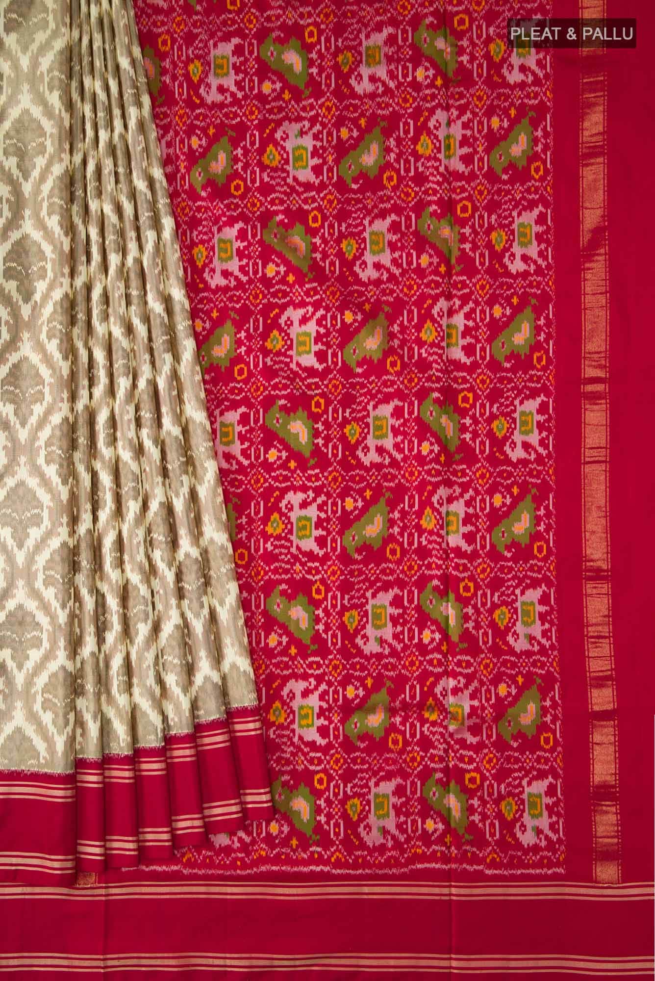 Beige Pochampally Silk Saree - Image 2