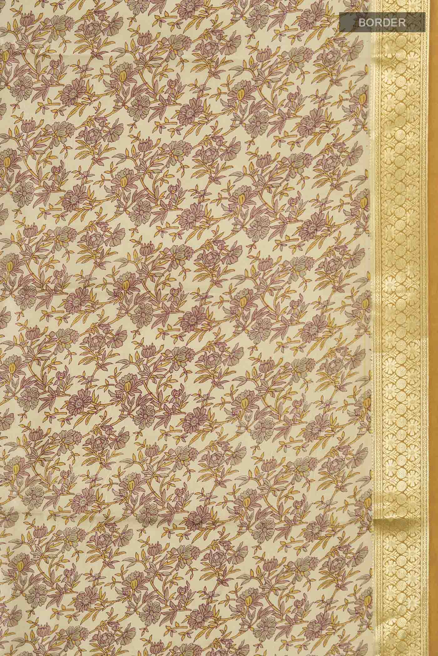 Beige Printed Silk Saree - Image 3