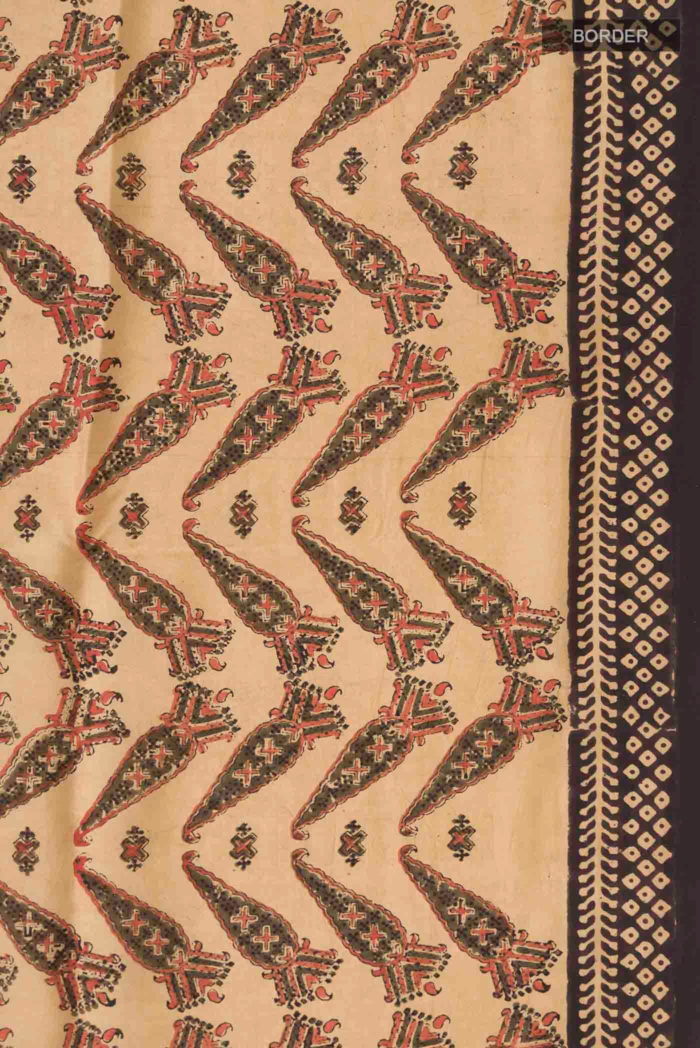 Beige Printed Silk Saree - Image 3