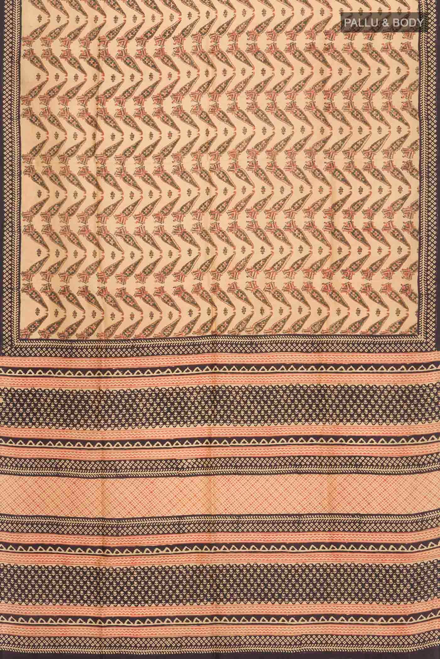 Beige Printed Silk Saree - Image 5