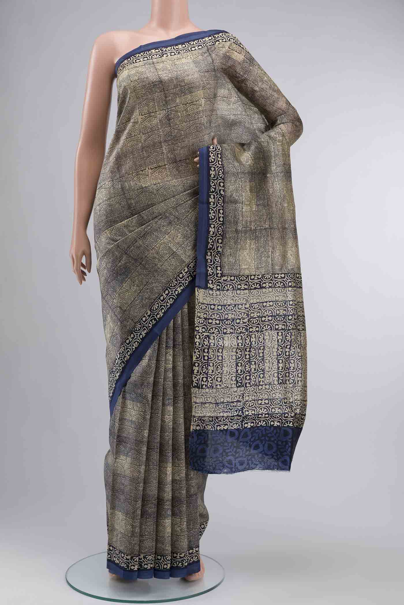 Beige Printed Silk Saree