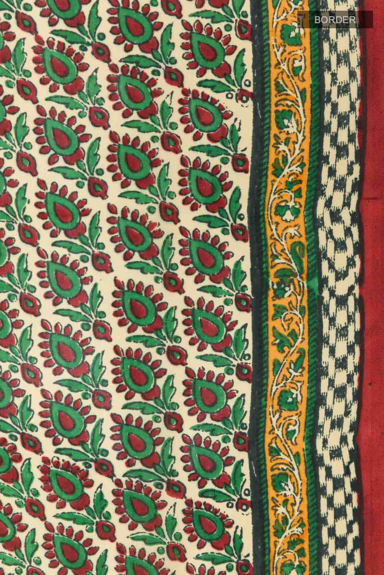 Beige Printed Silk Saree - Image 4