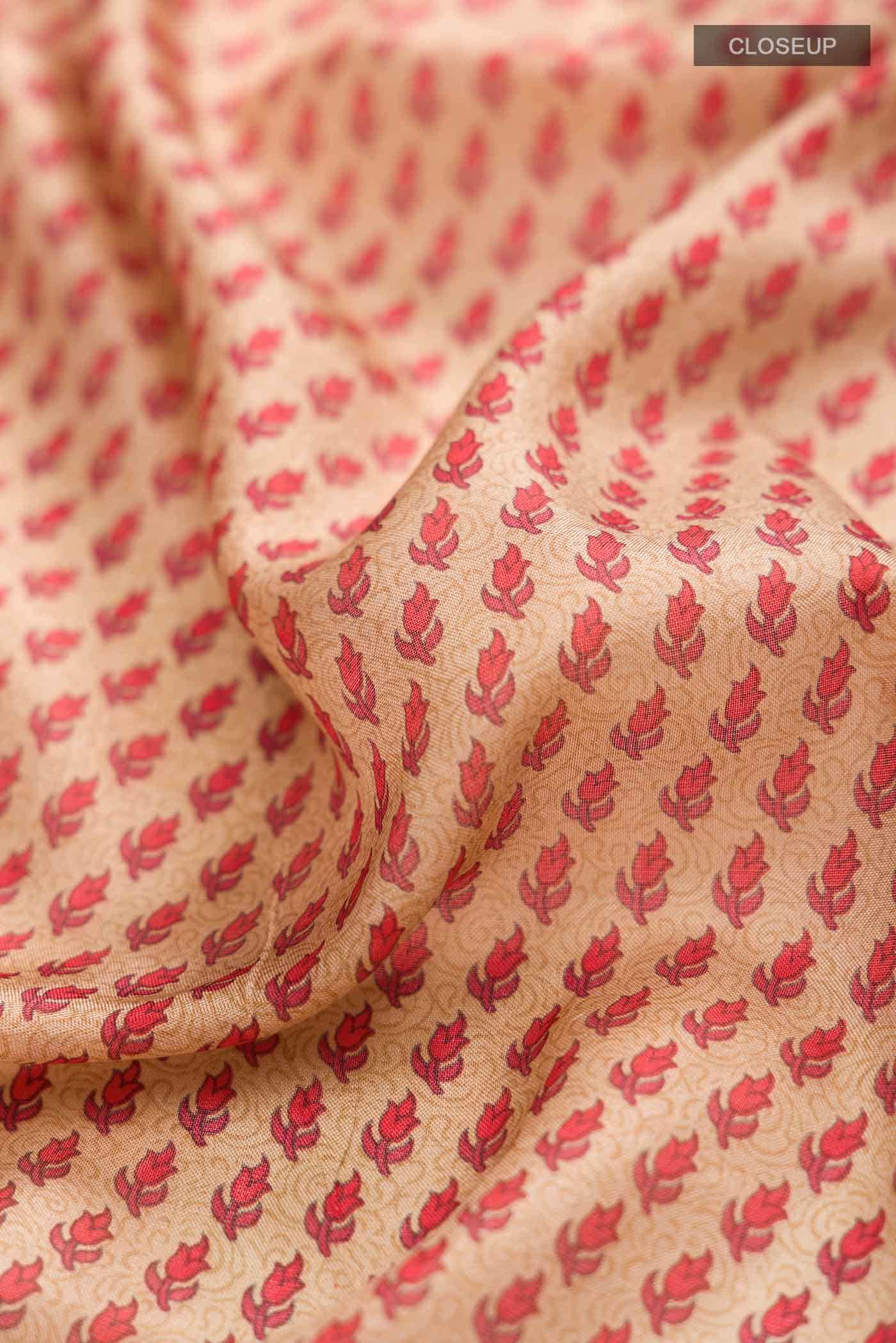 Beige Printed Silk Saree - Image 2