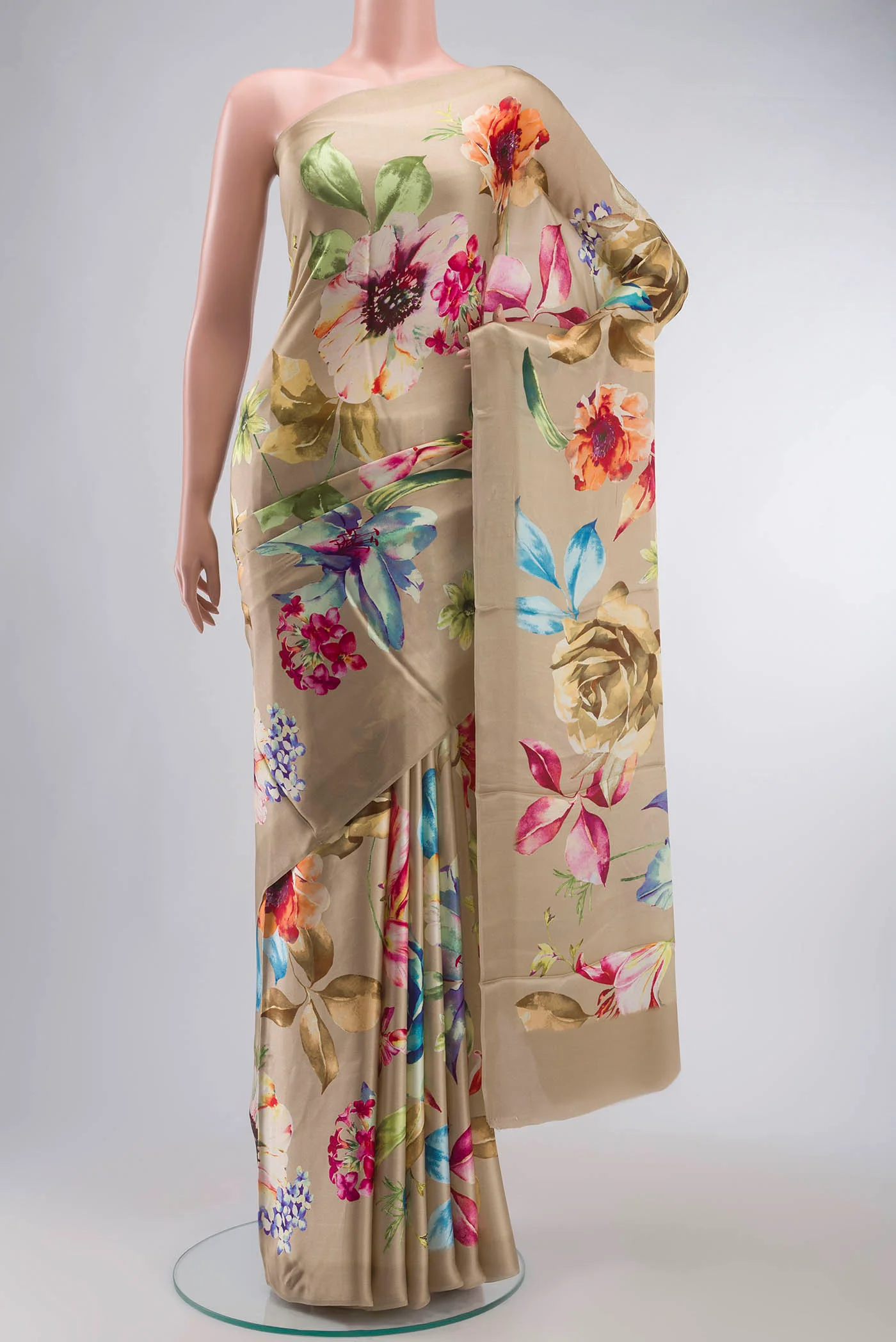 Beige Satin Silk Saree