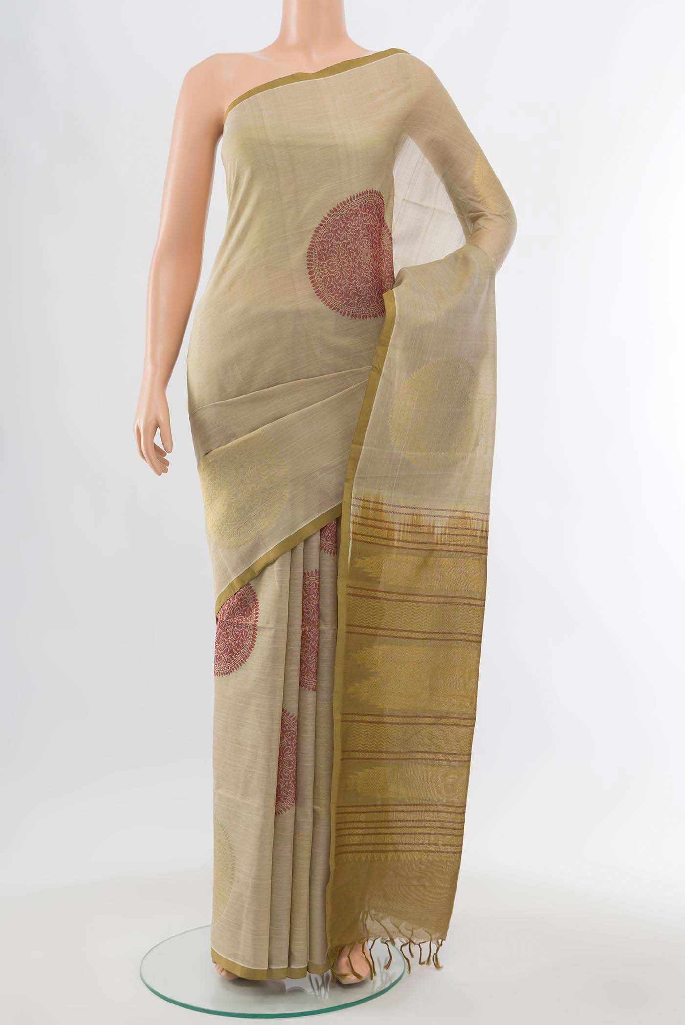 Beige Silk Cotton Saree