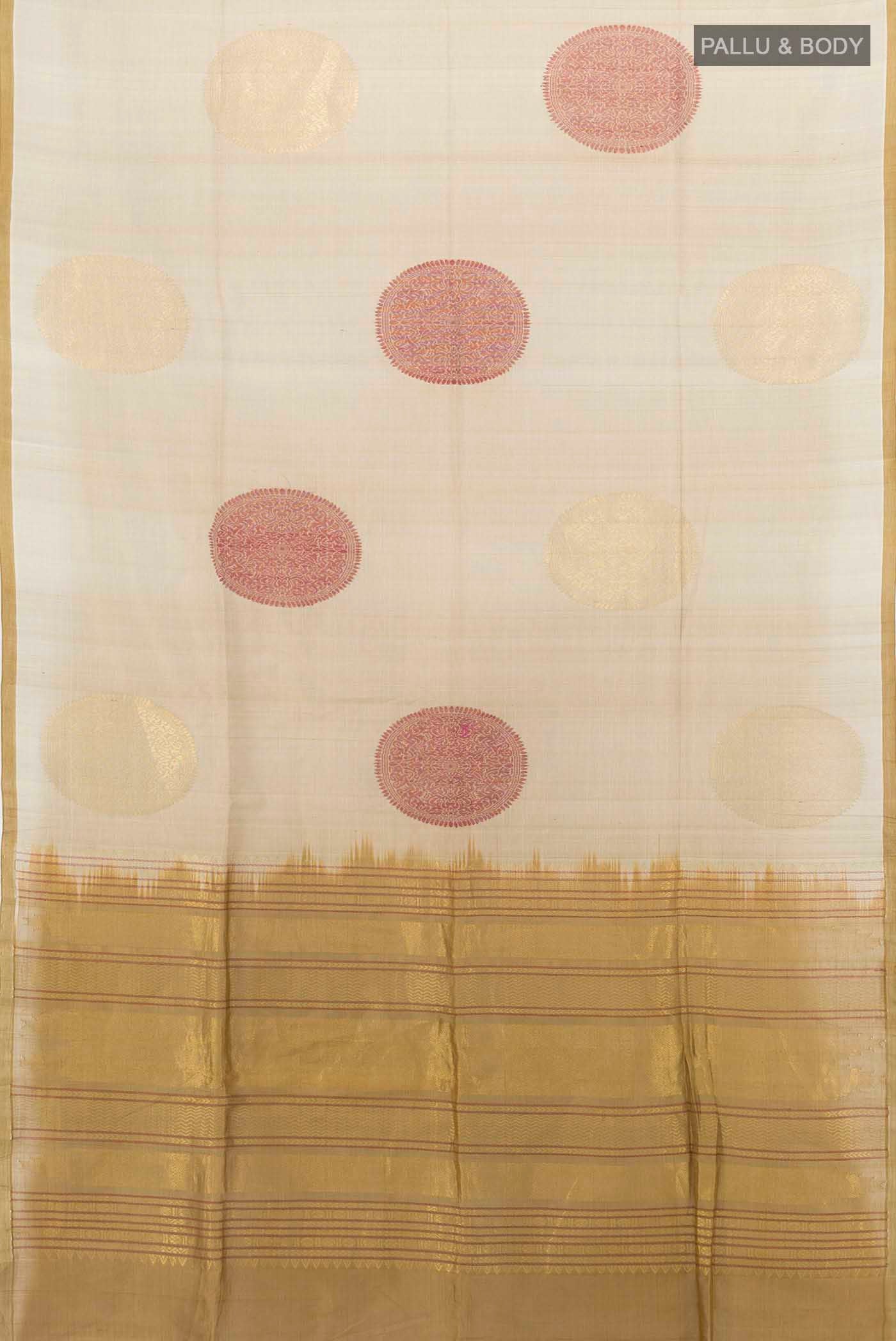 Beige Silk Cotton Saree - Image 5