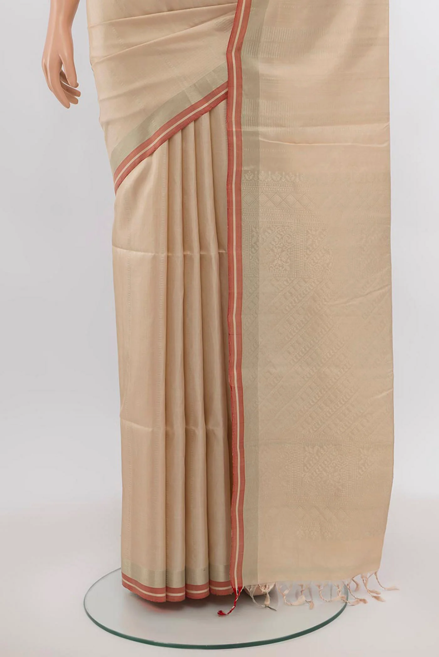 Beige Soft Silk Saree - Image 3