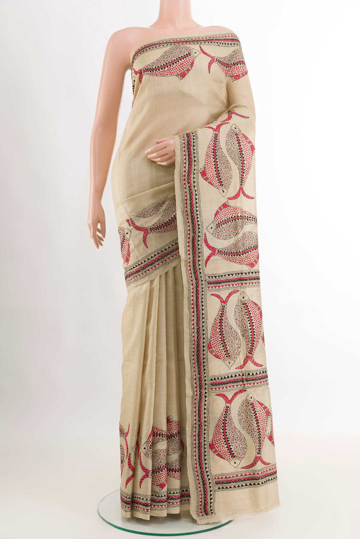 Beige Tussar Saree