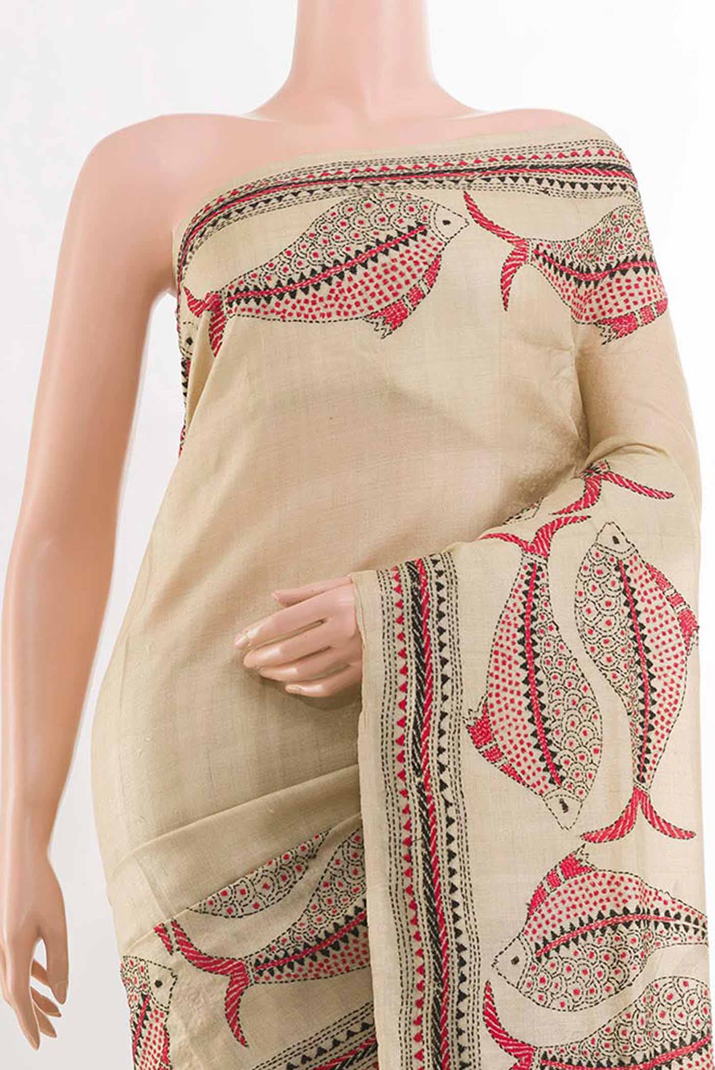 Beige Tussar Saree - Image 2