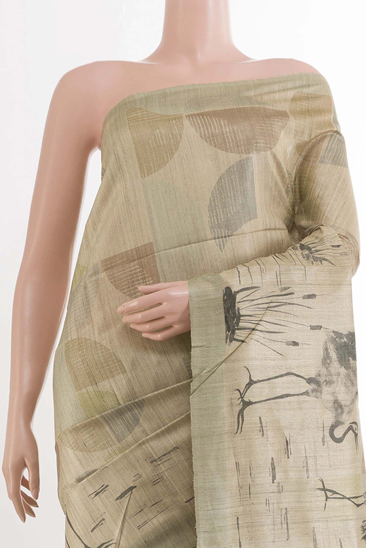 Beige Tussar Saree - Image 2
