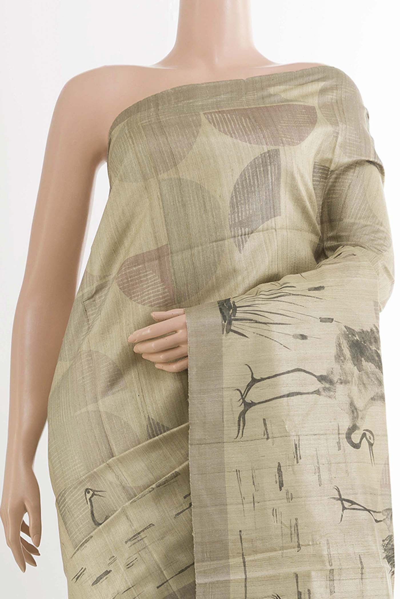 Beige Tussar Saree - Image 2