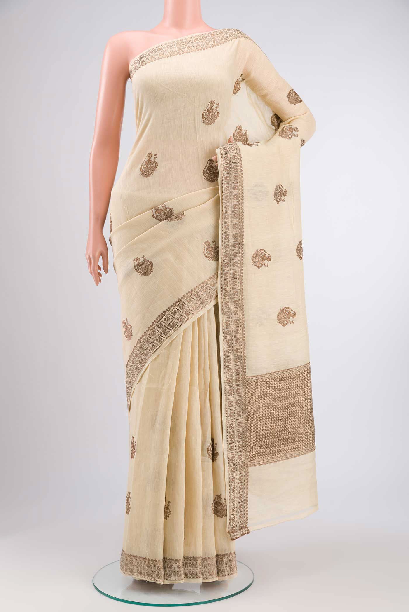 Beige Tussar Silk Saree