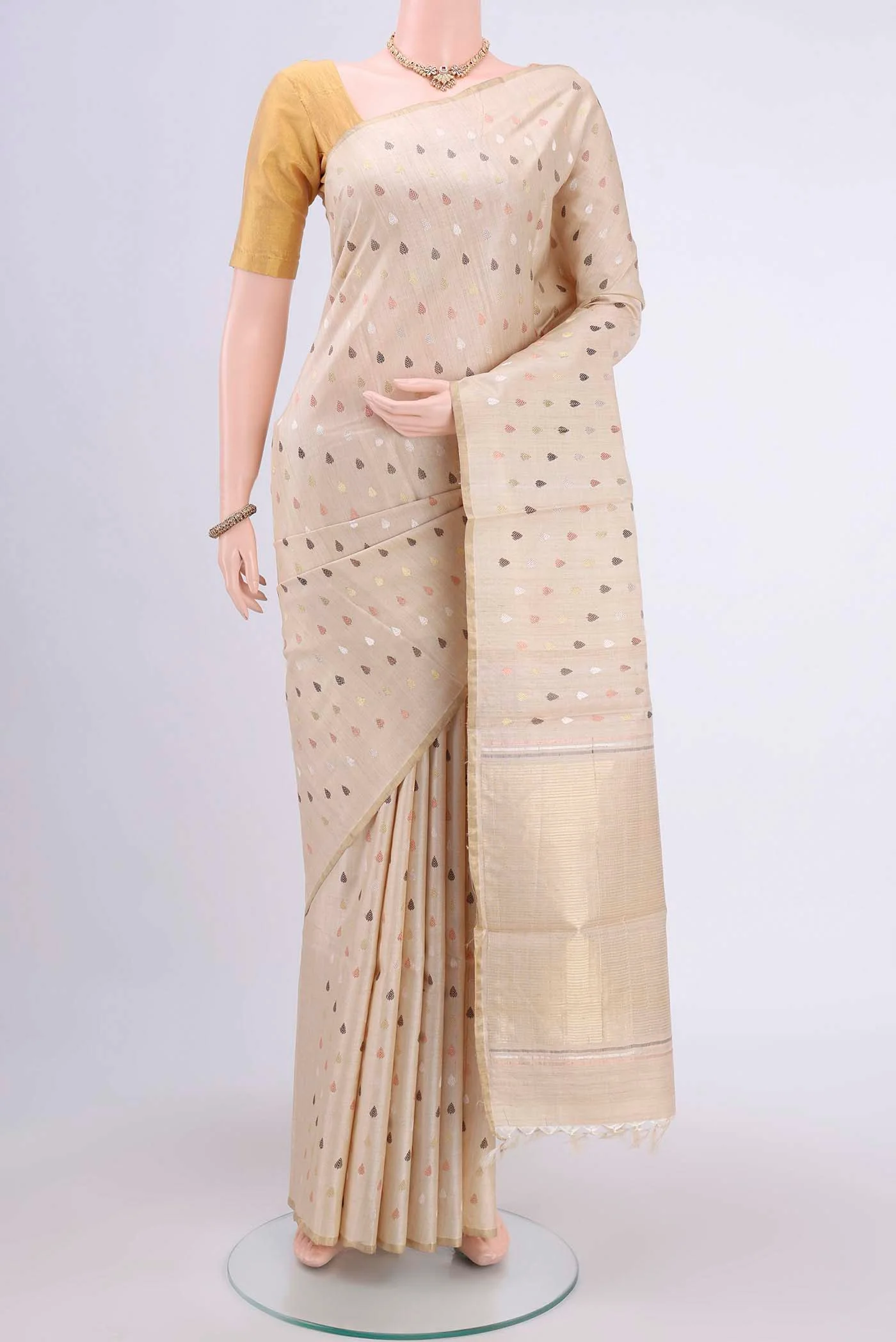 Beige Tussar Silk Saree