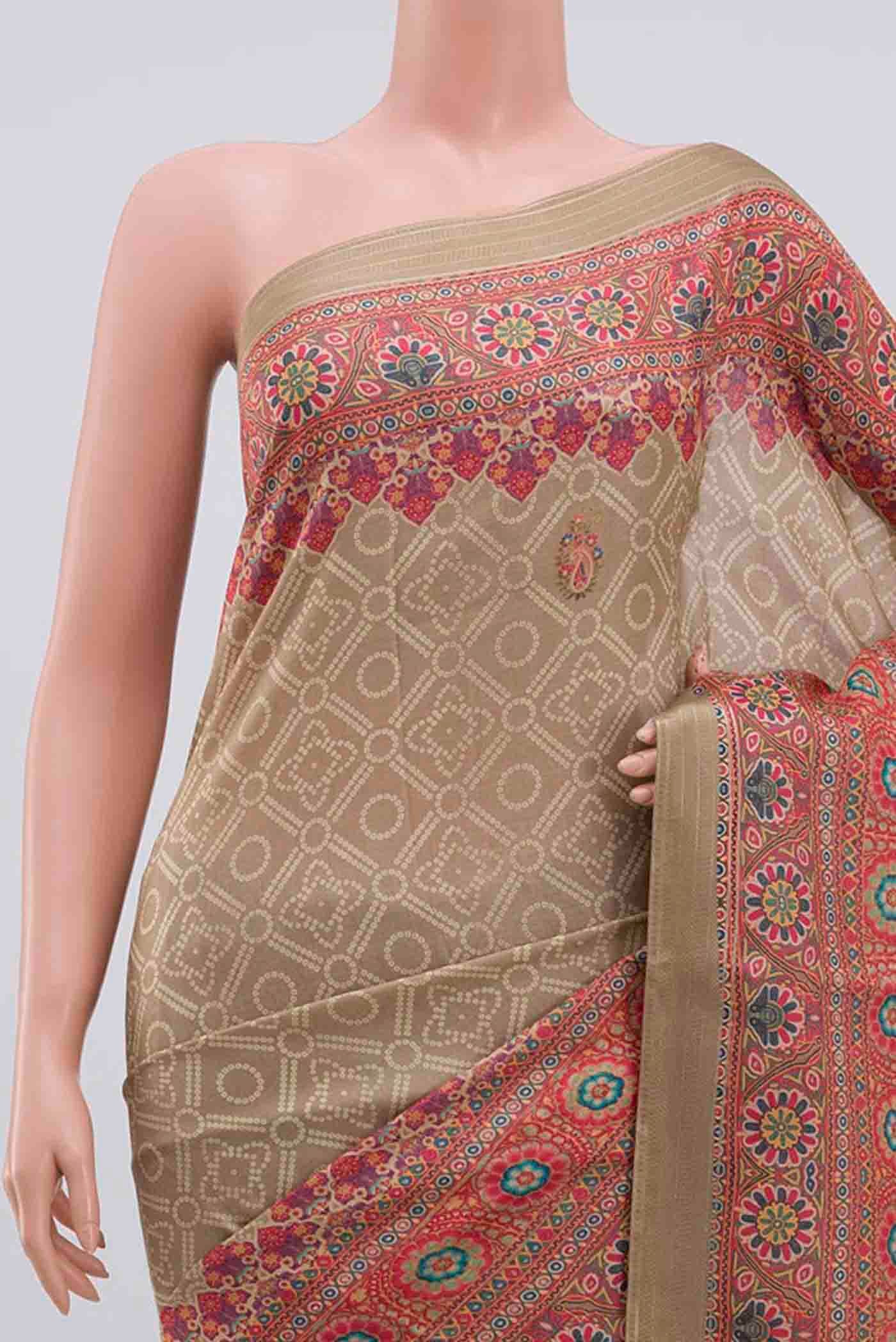 Beige Tussar Silk Saree - Image 2
