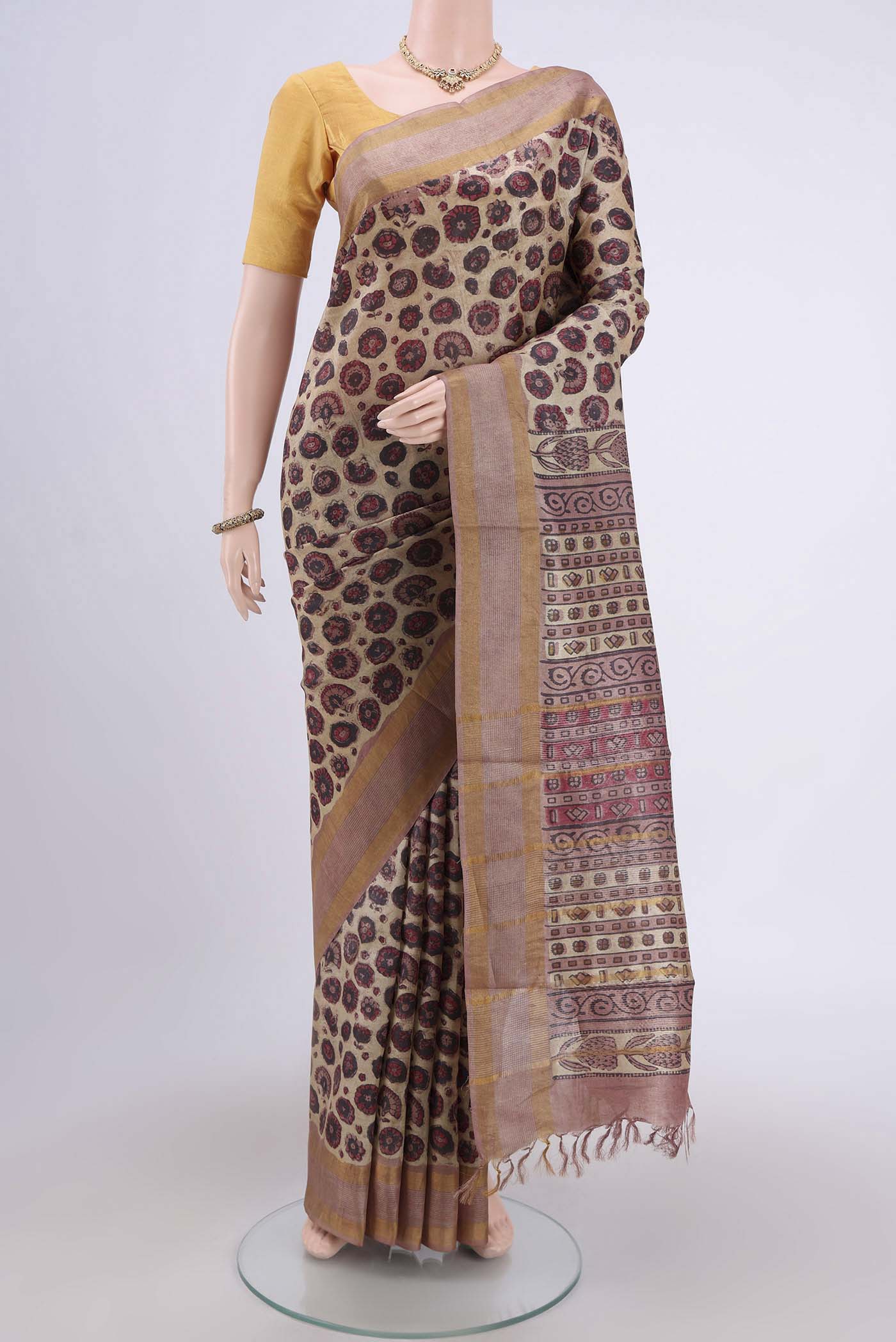 Beige Tussar Silk Saree
