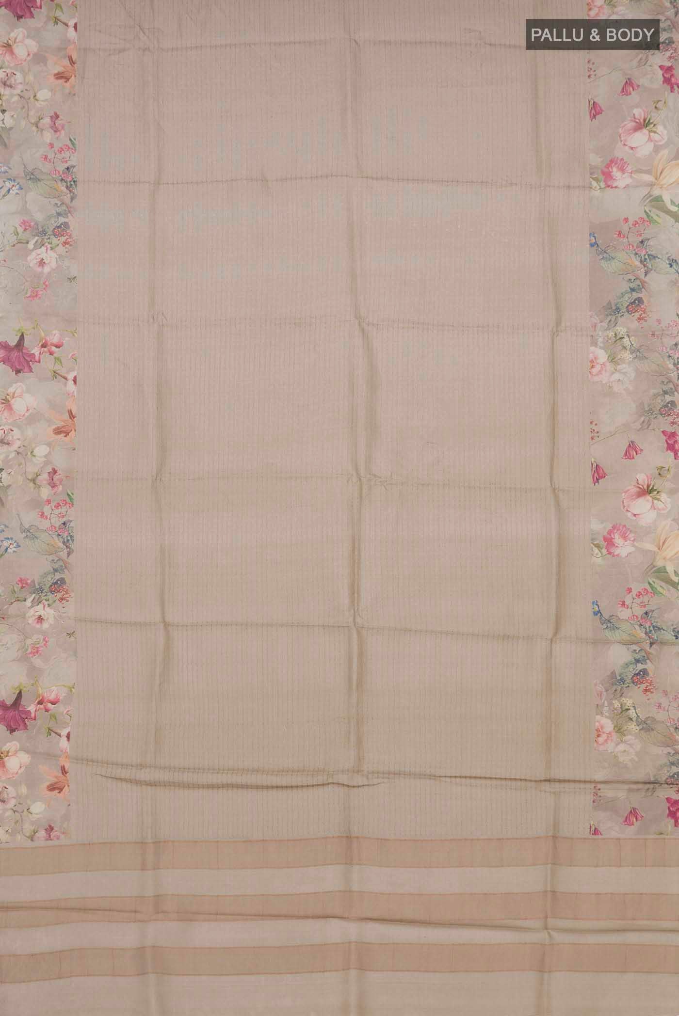 Beige Tussar Silk Saree - Image 4