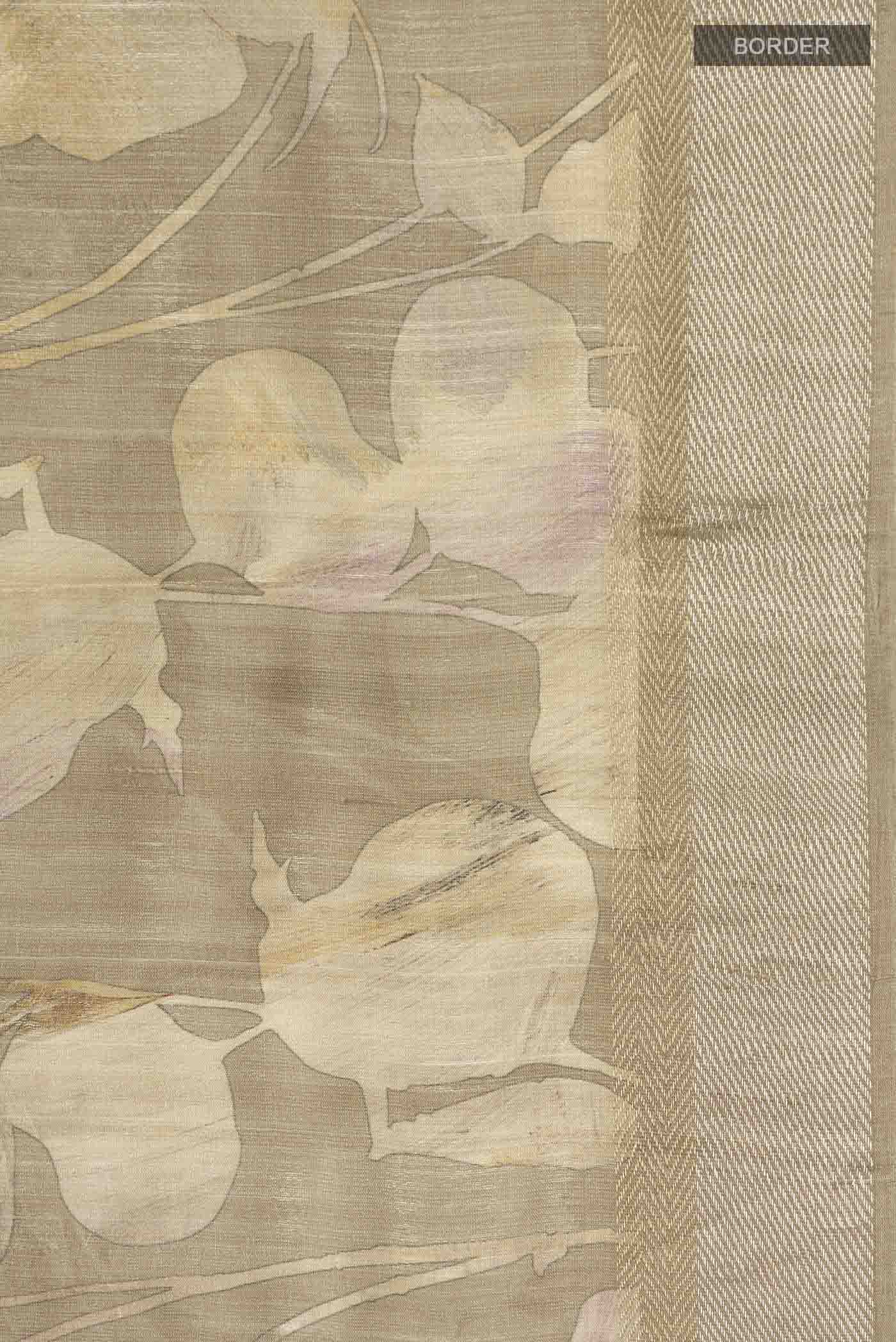 Beige Tussar Silk Saree - Image 3