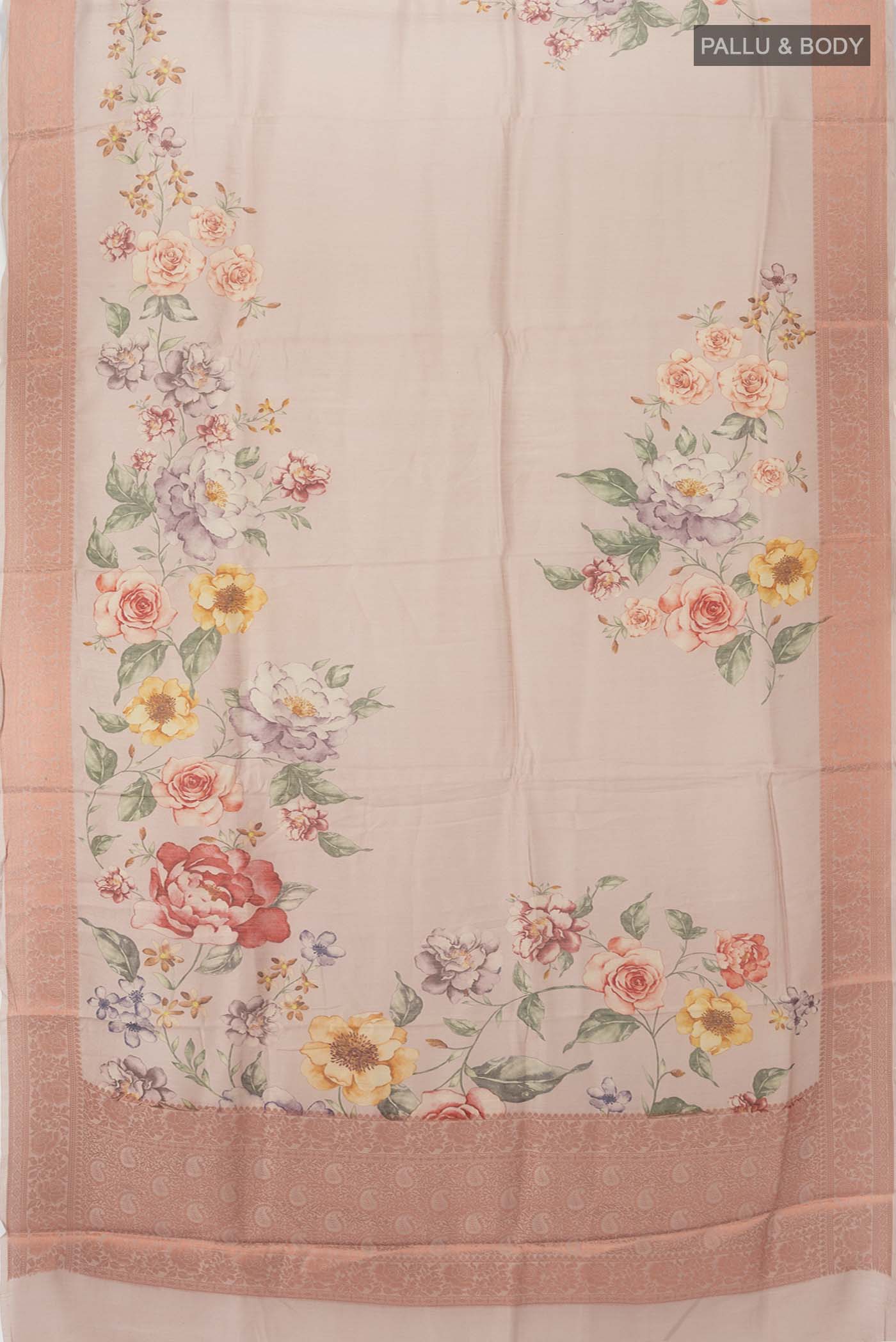 Beige Tussar Silk Saree - Image 5