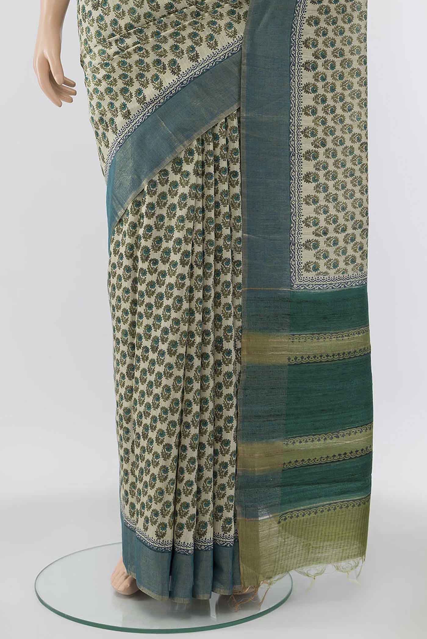 Beige Tussar Silk Saree - Image 3